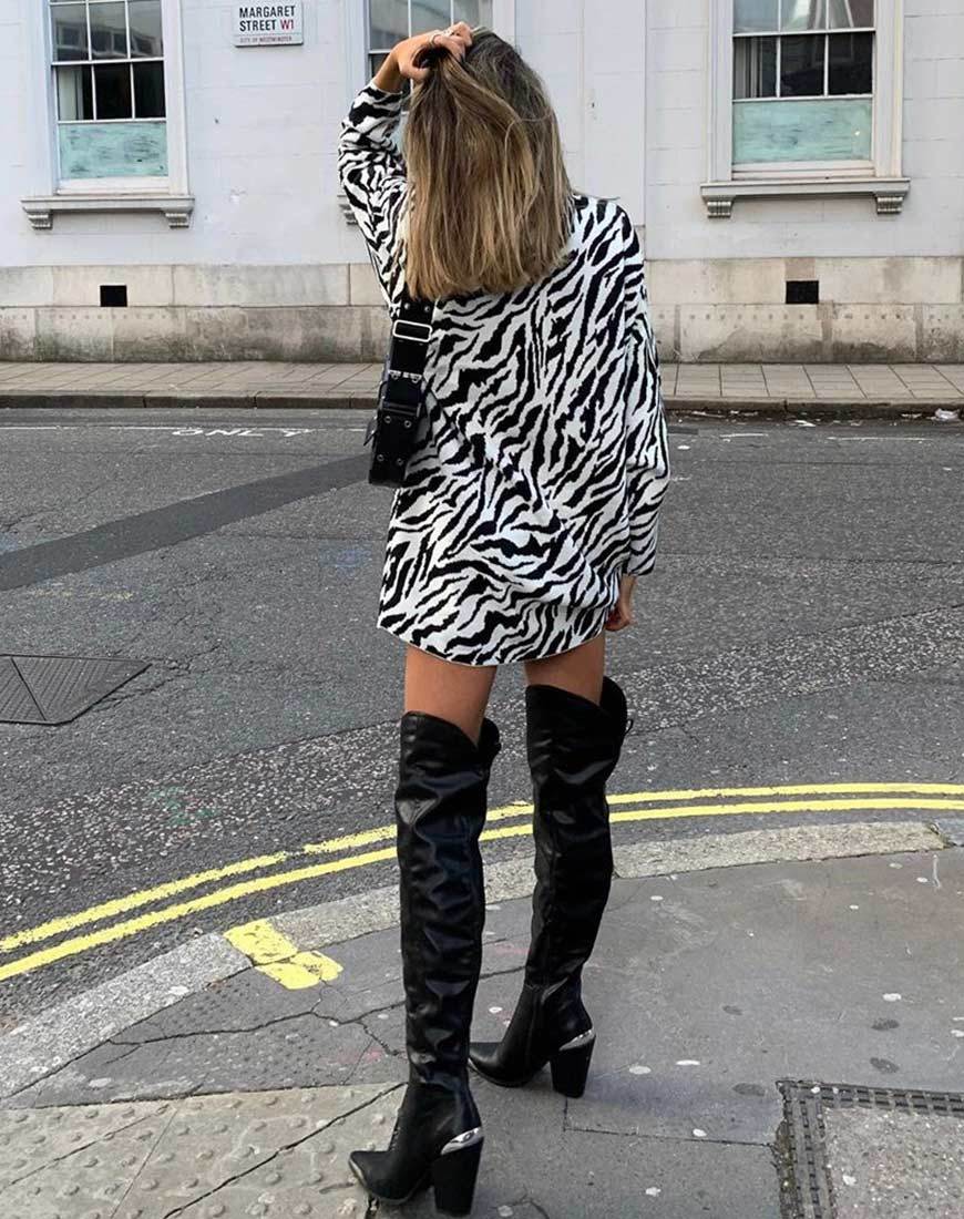 Neivie Jumper Dress in Zebra B/W - Image 2