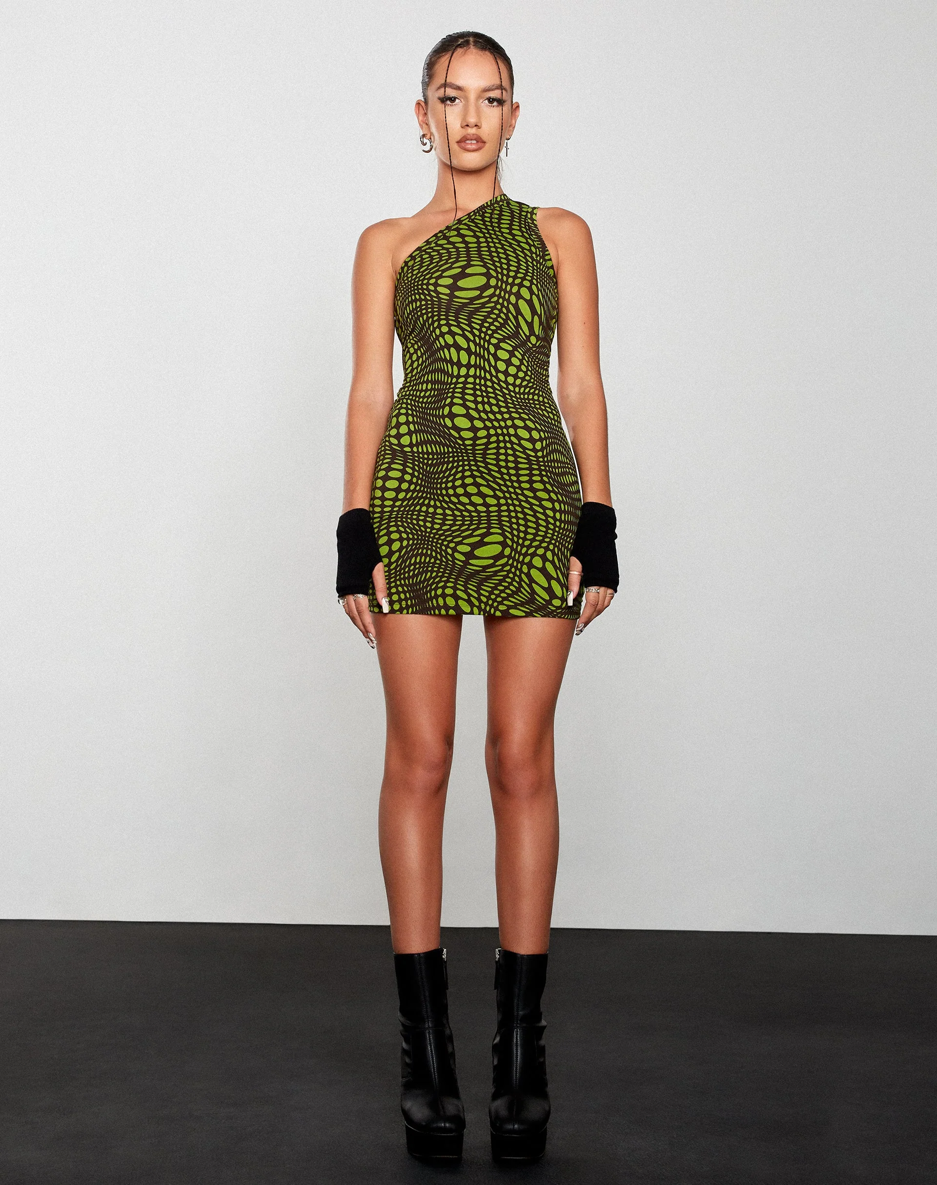 Nelvia Bodycon Dress in Optic Polka Green - Image 2