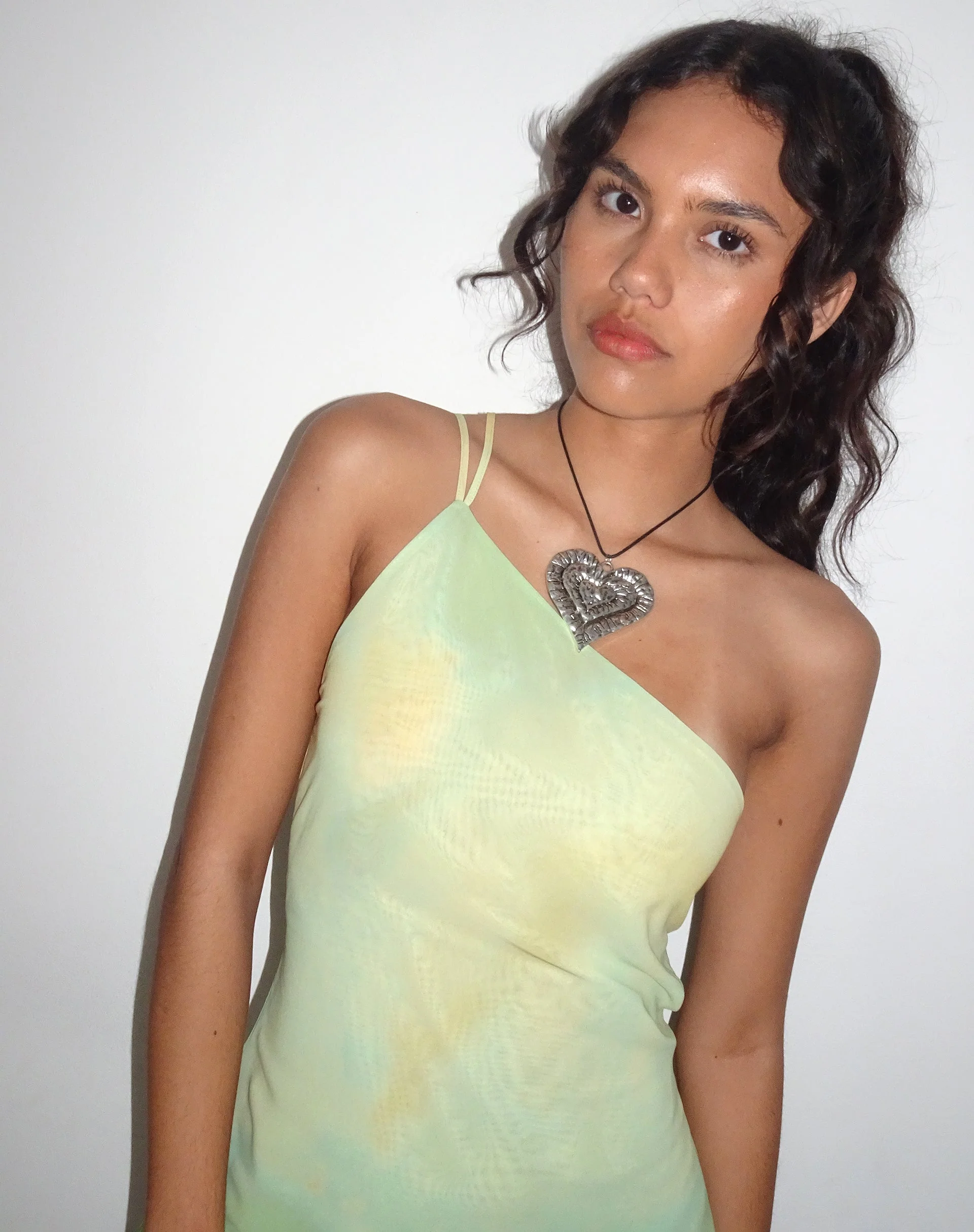 Nesrin One Shoulder Longline Top in Yellow Watercolour - Image 2