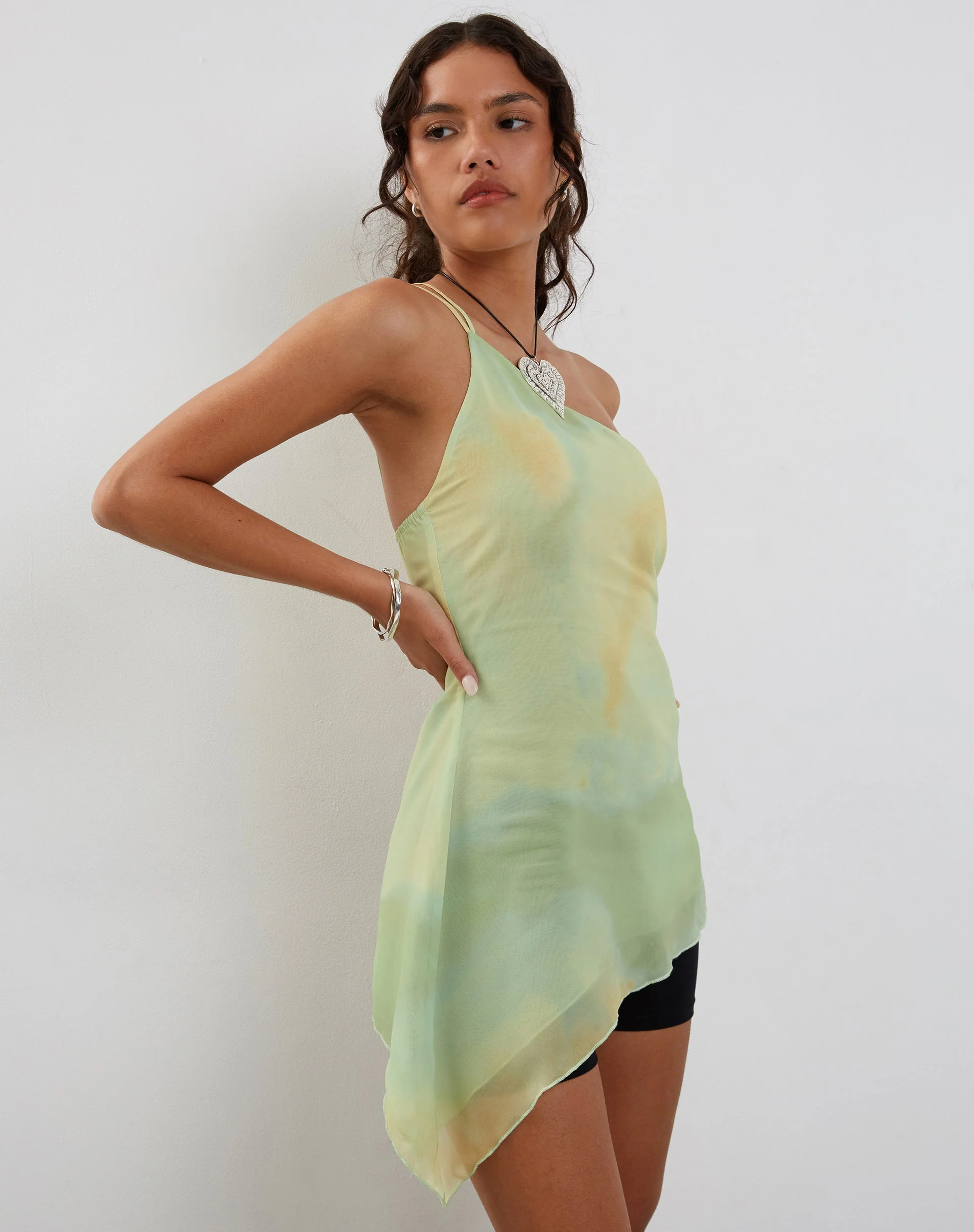 Nesrin One Shoulder Longline Top in Yellow Watercolour - Image 6
