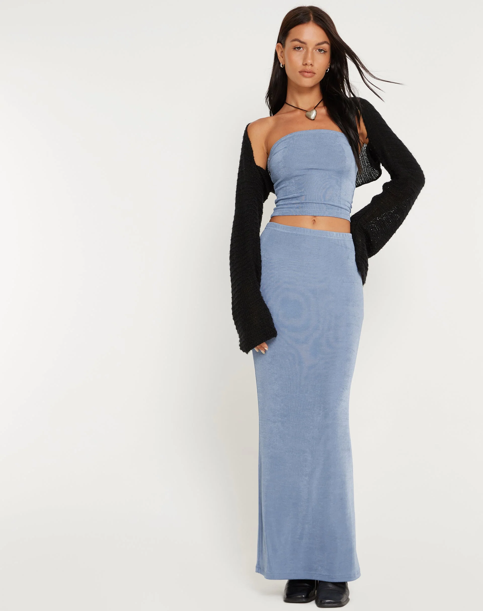 Tulus Low Rise Maxi Skirt in Slate Blue - Image 2
