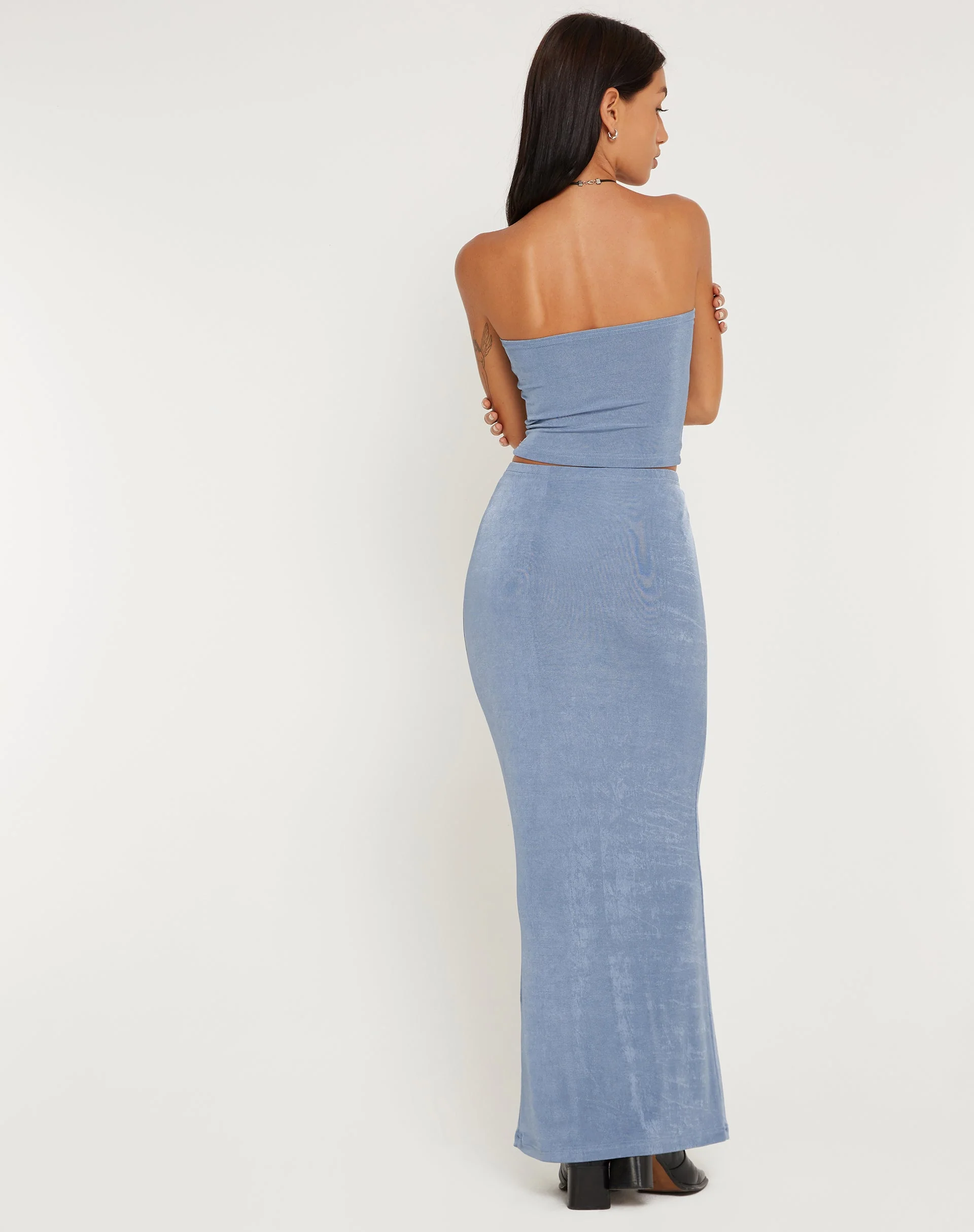 Tulus Low Rise Maxi Skirt in Slate Blue - Image 3