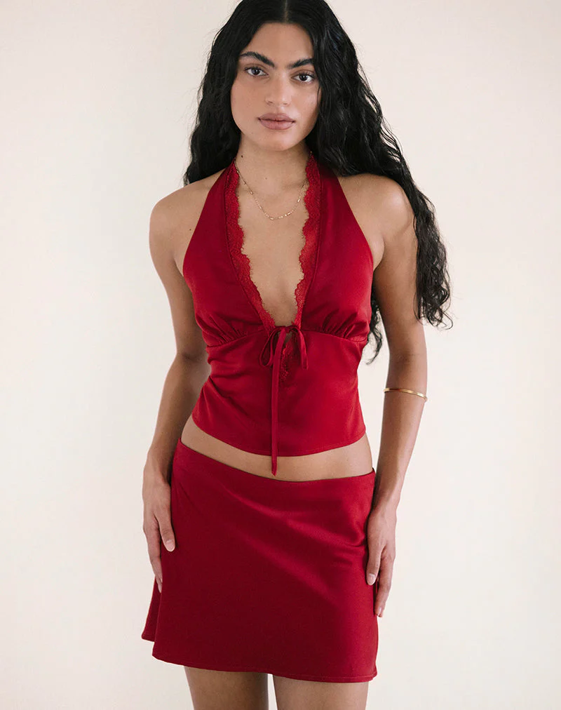 Nidya A-line Mini Skirt in Dark Red - Image 5
