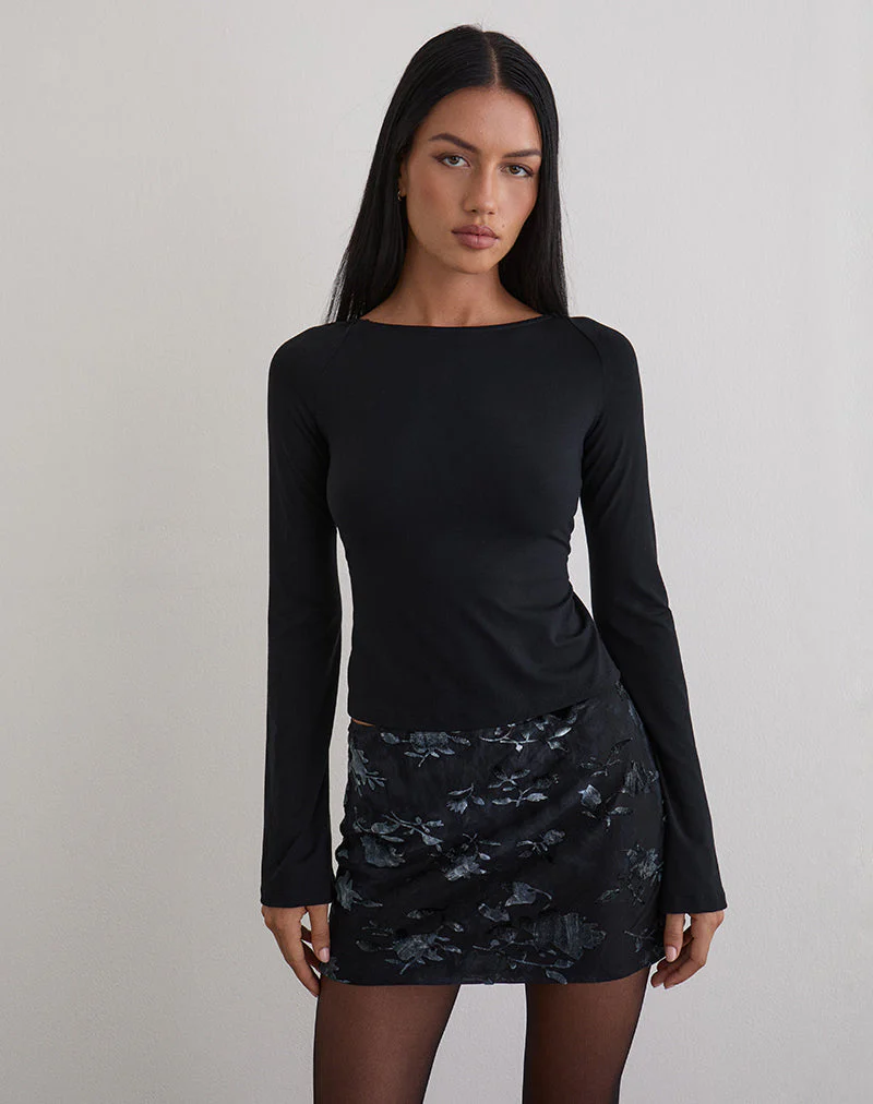 Nidya Mini Skirt in Leaf Velvet Dark Blue - Image 3