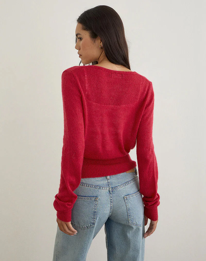 Nilza Wrap Top in Knit Red - Image 4
