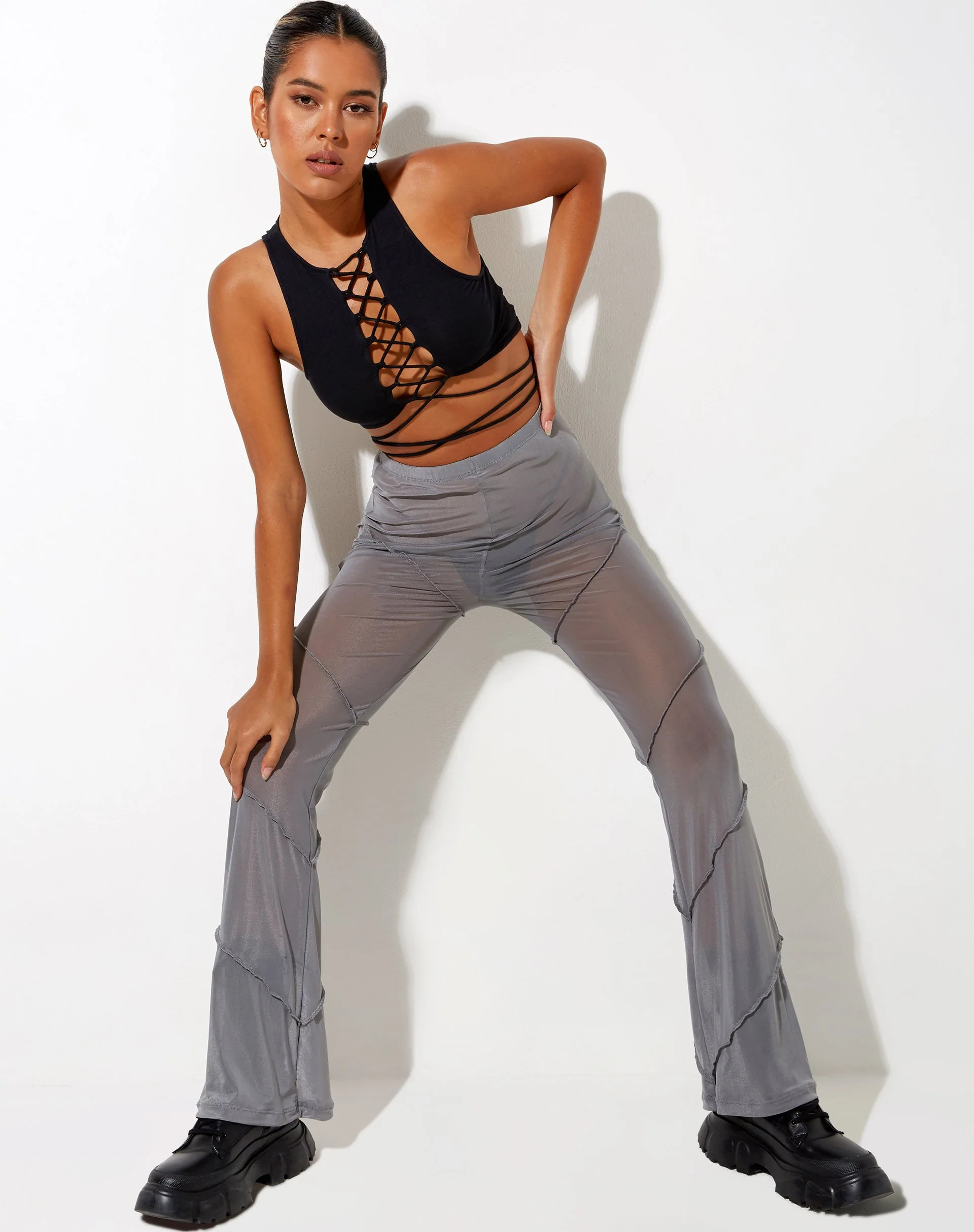 Nizam Flare Trouser in Mesh Grey - Image 2