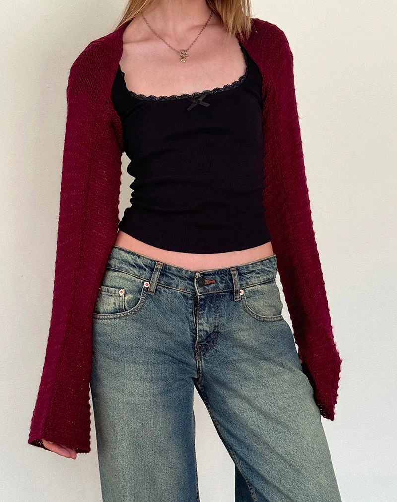Nobila Knitted Shrug Top in Burgundy - Image 4