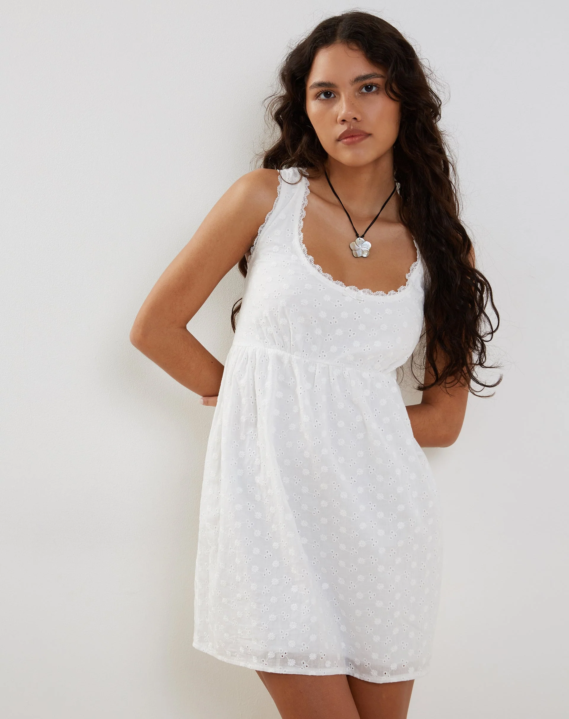 Noja Mini Dress in Broderie Anglaise White - Image 7