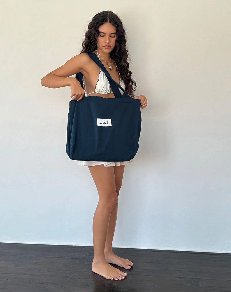 Nola Totebag in Navy with Motel Love Embroidery - Image 4