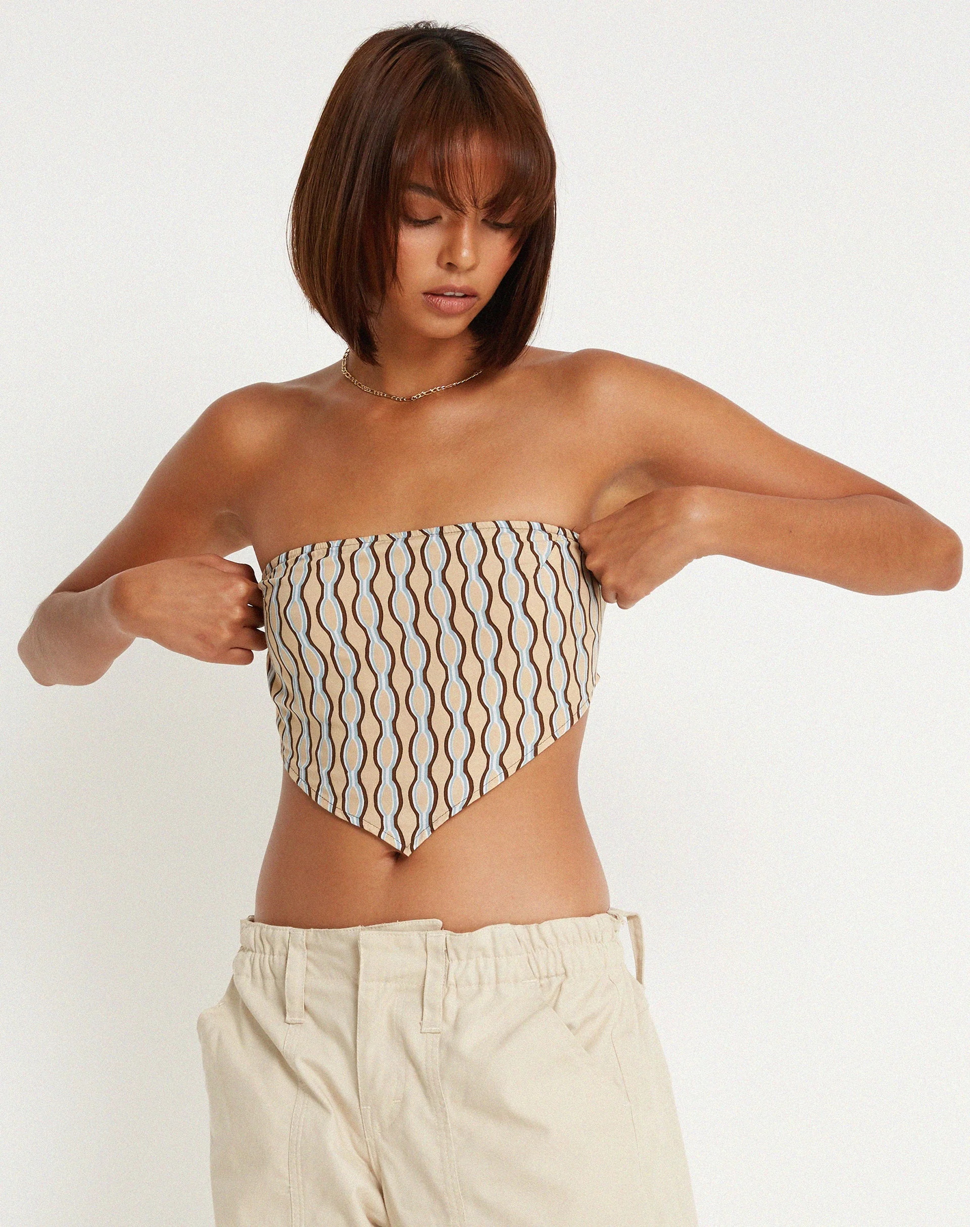 Nolda Crop Top in Preppy Geo Brown - Image 6