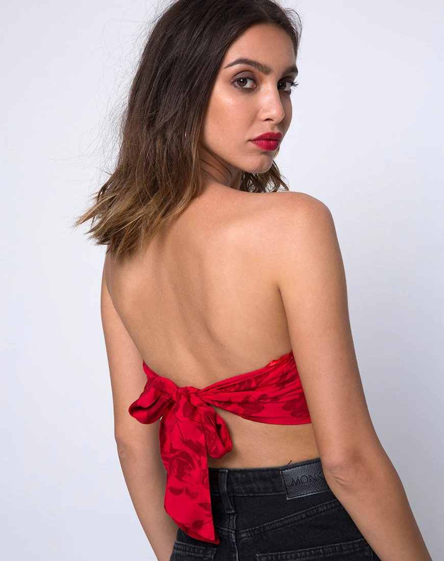 Nolia Tube Top in Tonal Floral Red - Image 2