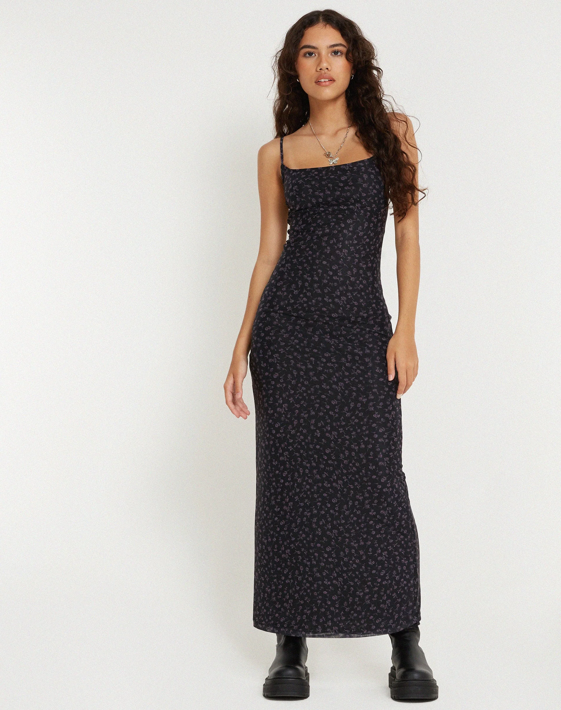 Norila Maxi Dress in Dark Ditsy Rose Black - Image 4