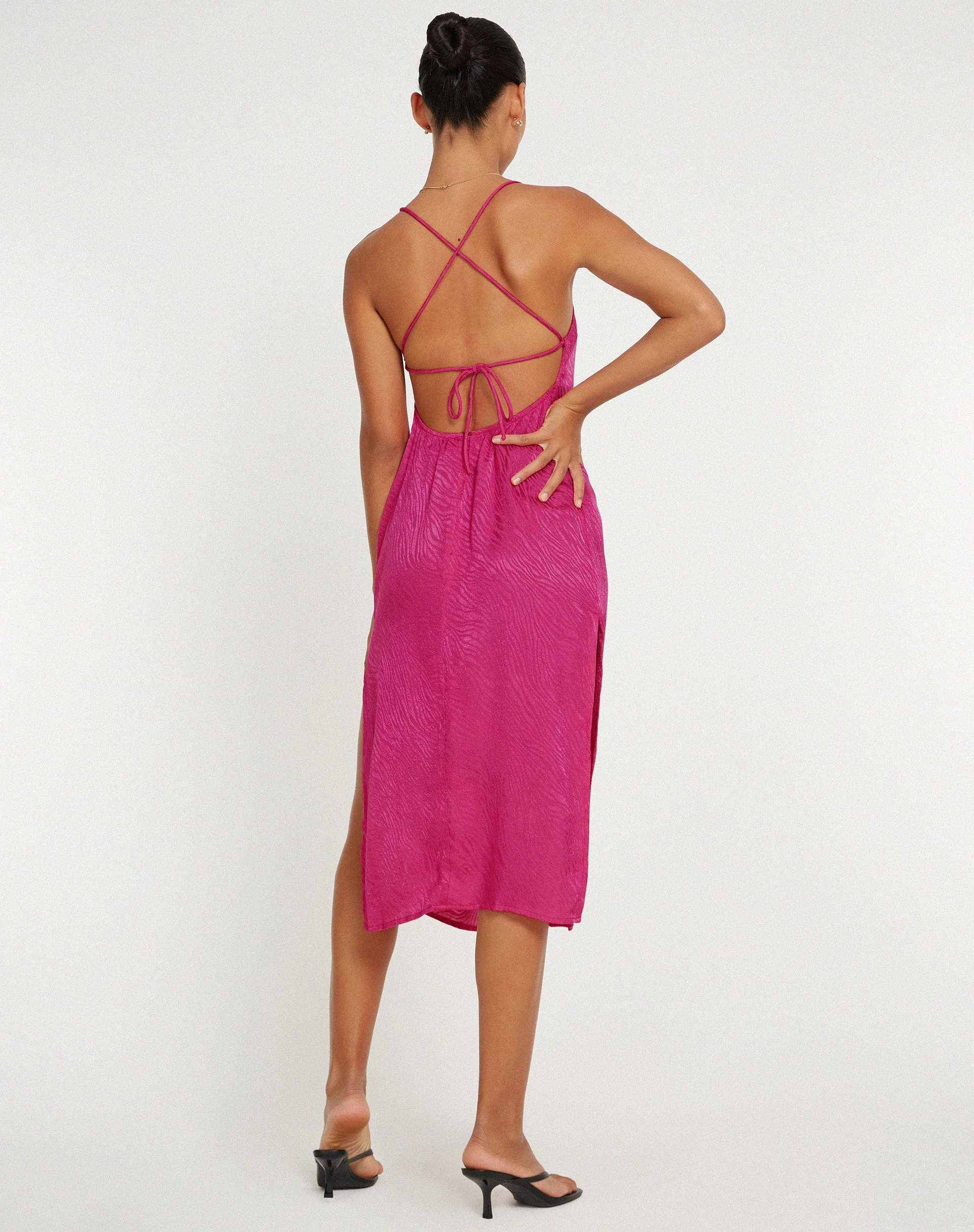 Nosita Midi Dress in Satin Zebra Pink - Image 3