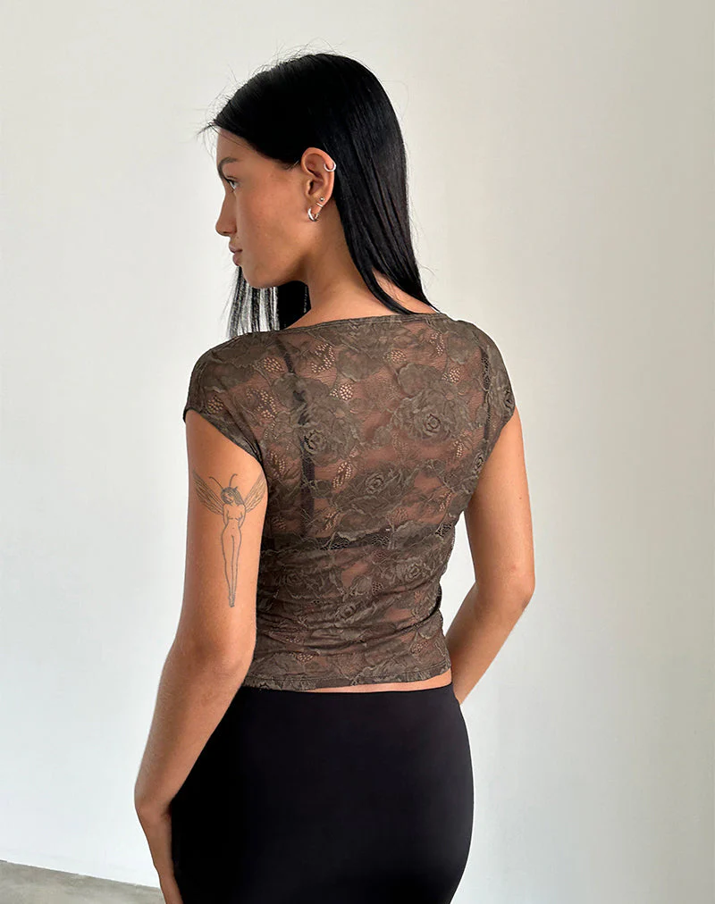 Nova Unlined Lace Top in Dark Brown - Image 5