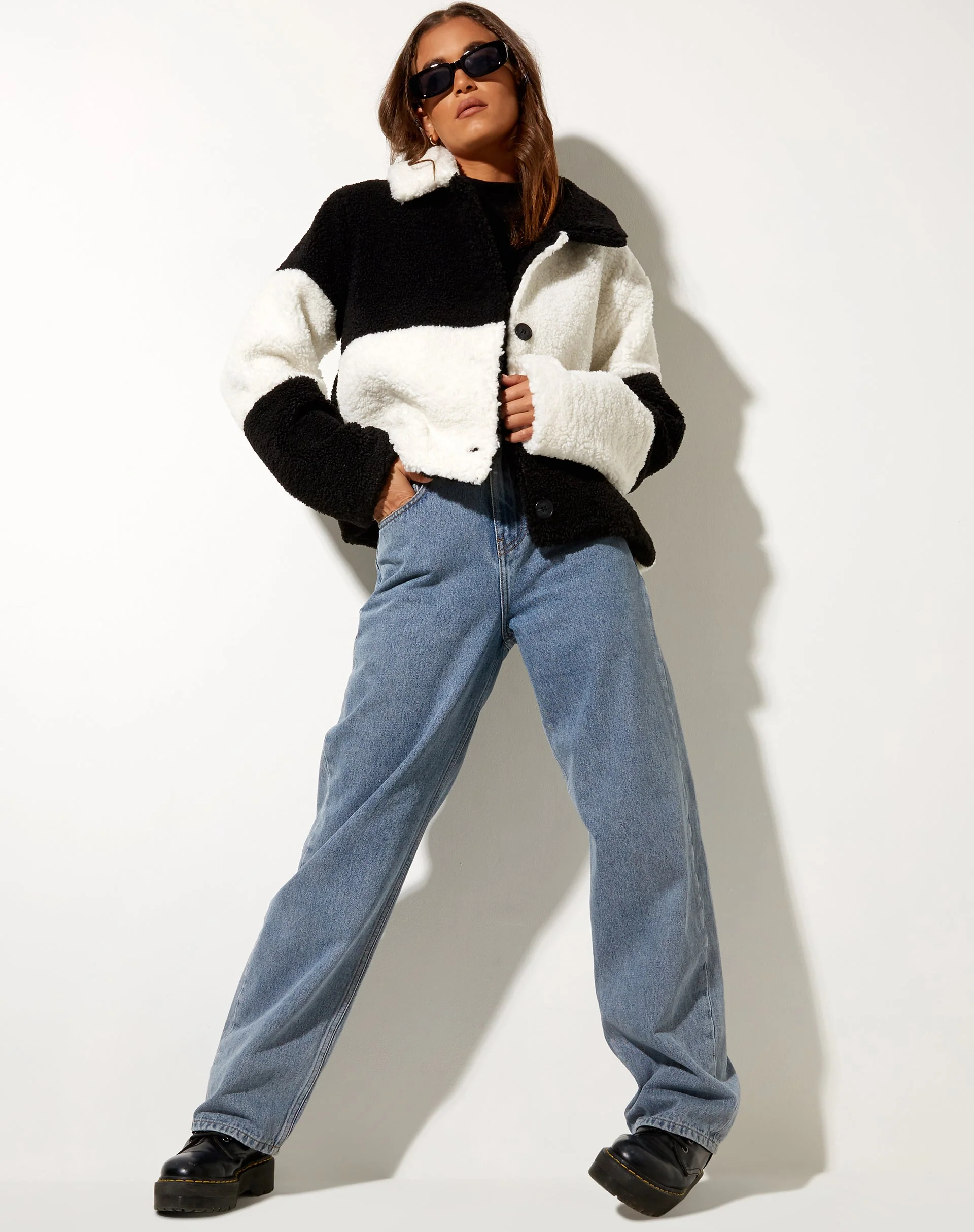 Nuna Jacket in Borg Panelled Black and White - Image 4