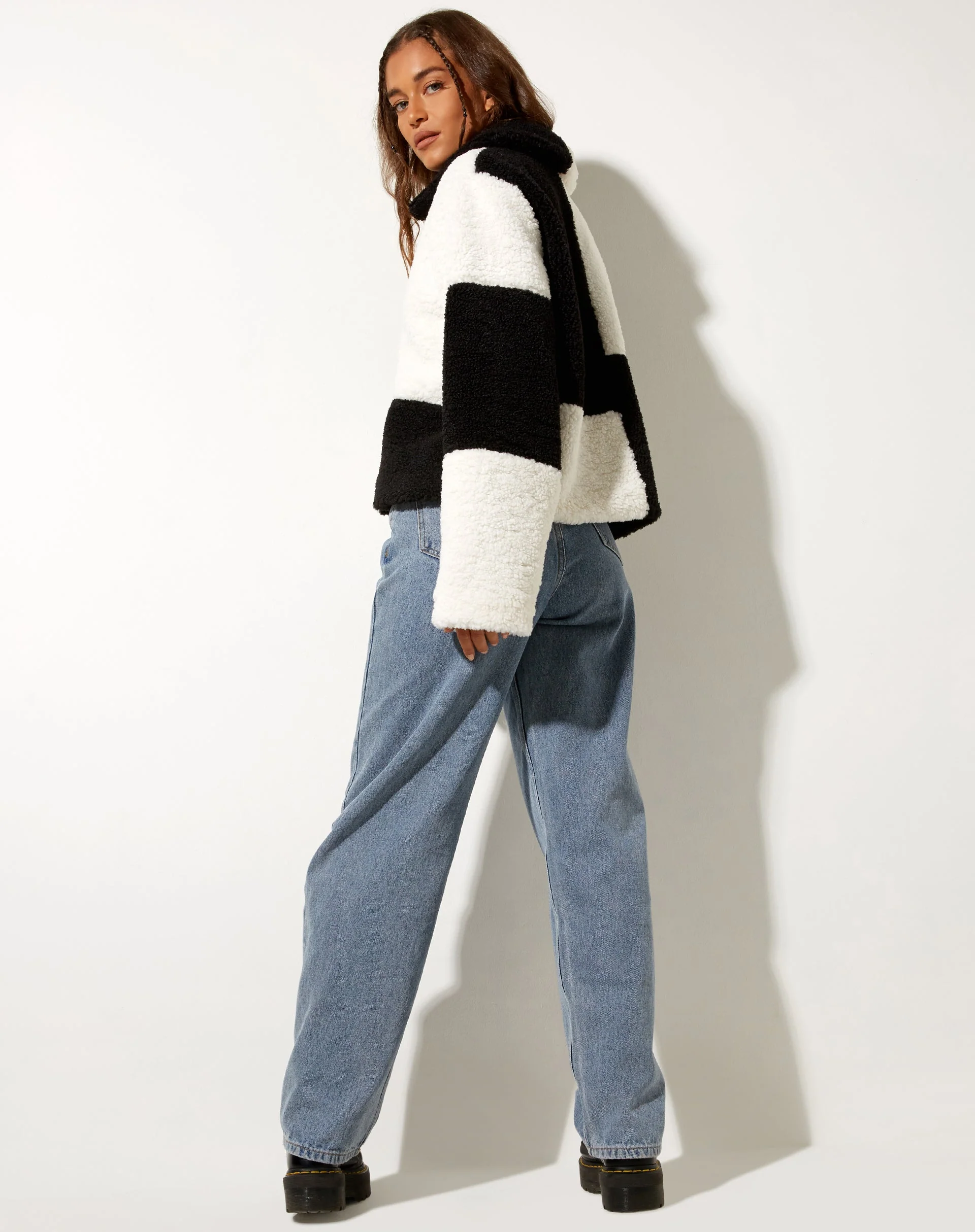 Nuna Jacket in Borg Panelled Black and White - Image 5