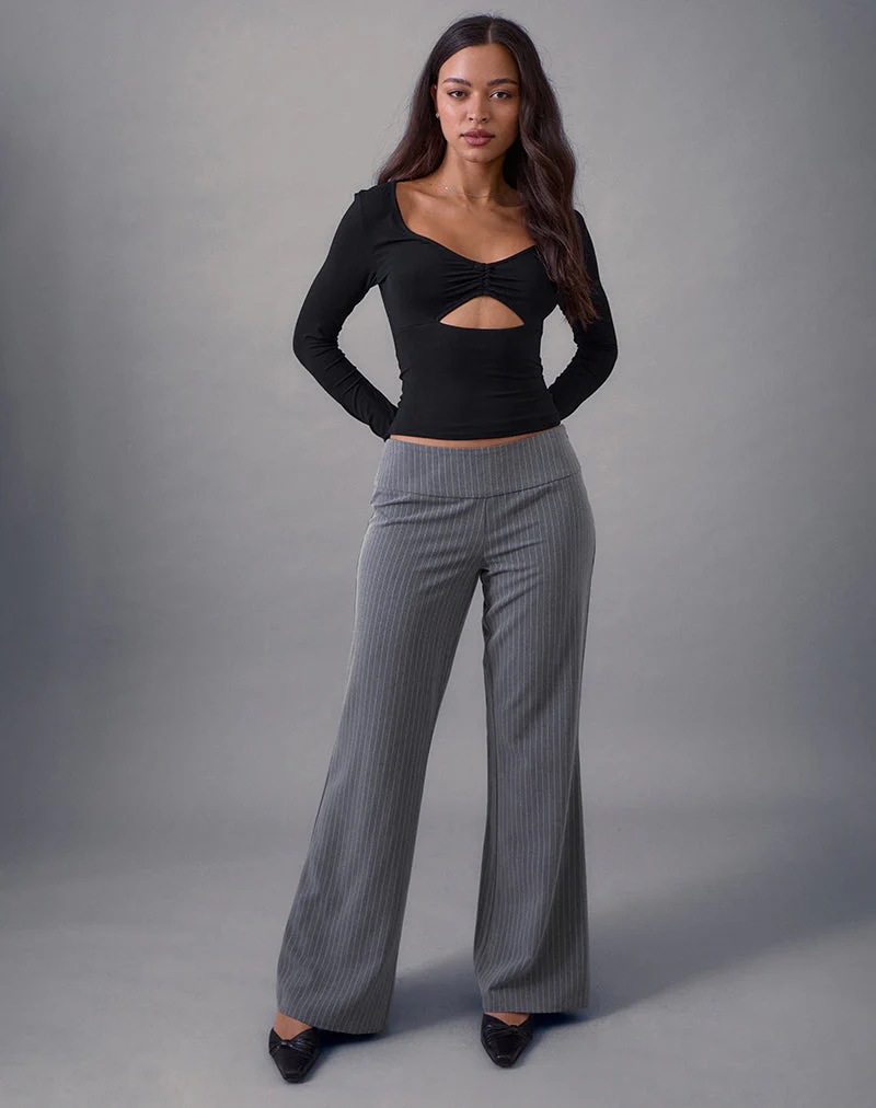 Nyala Long Sleeve Cutout Top in Rayon Jersey Black - Image 3
