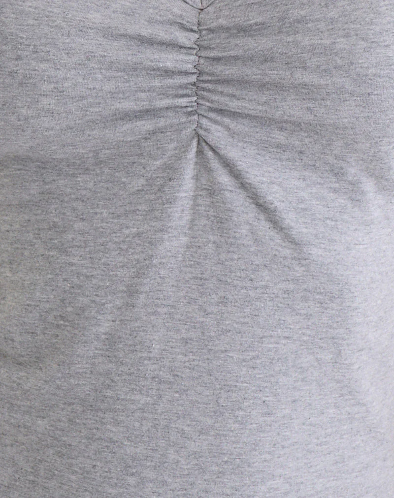 Obanai Short Sleeve V Neck Top in Grey Marl - Image 5