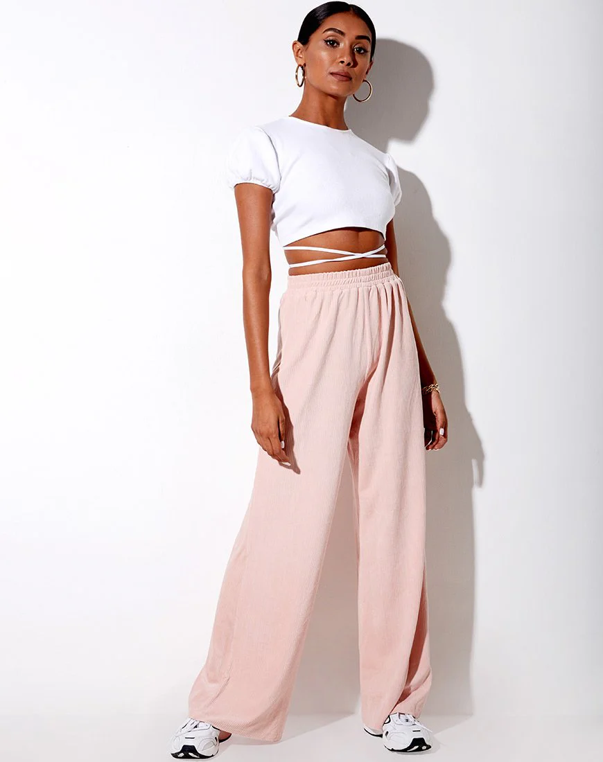 Obeli Trouser in Velvet Rib Light Pink - Image 3