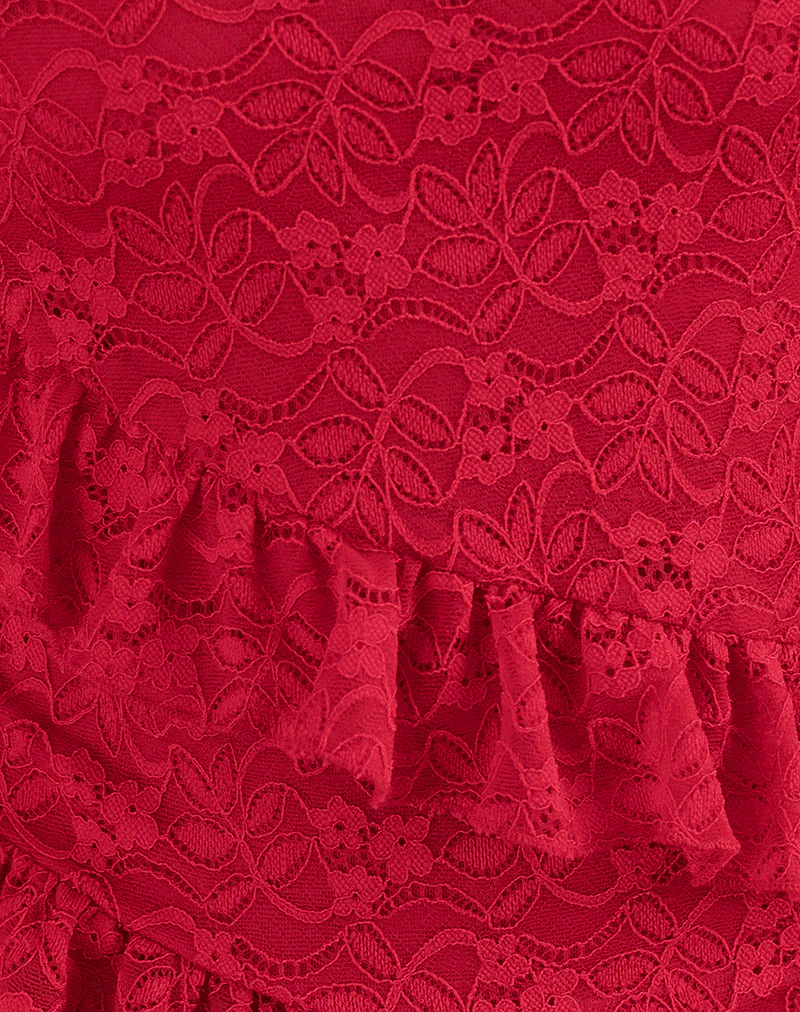 Octavia Asymmetric Cami Top in Lace Red - Image 5