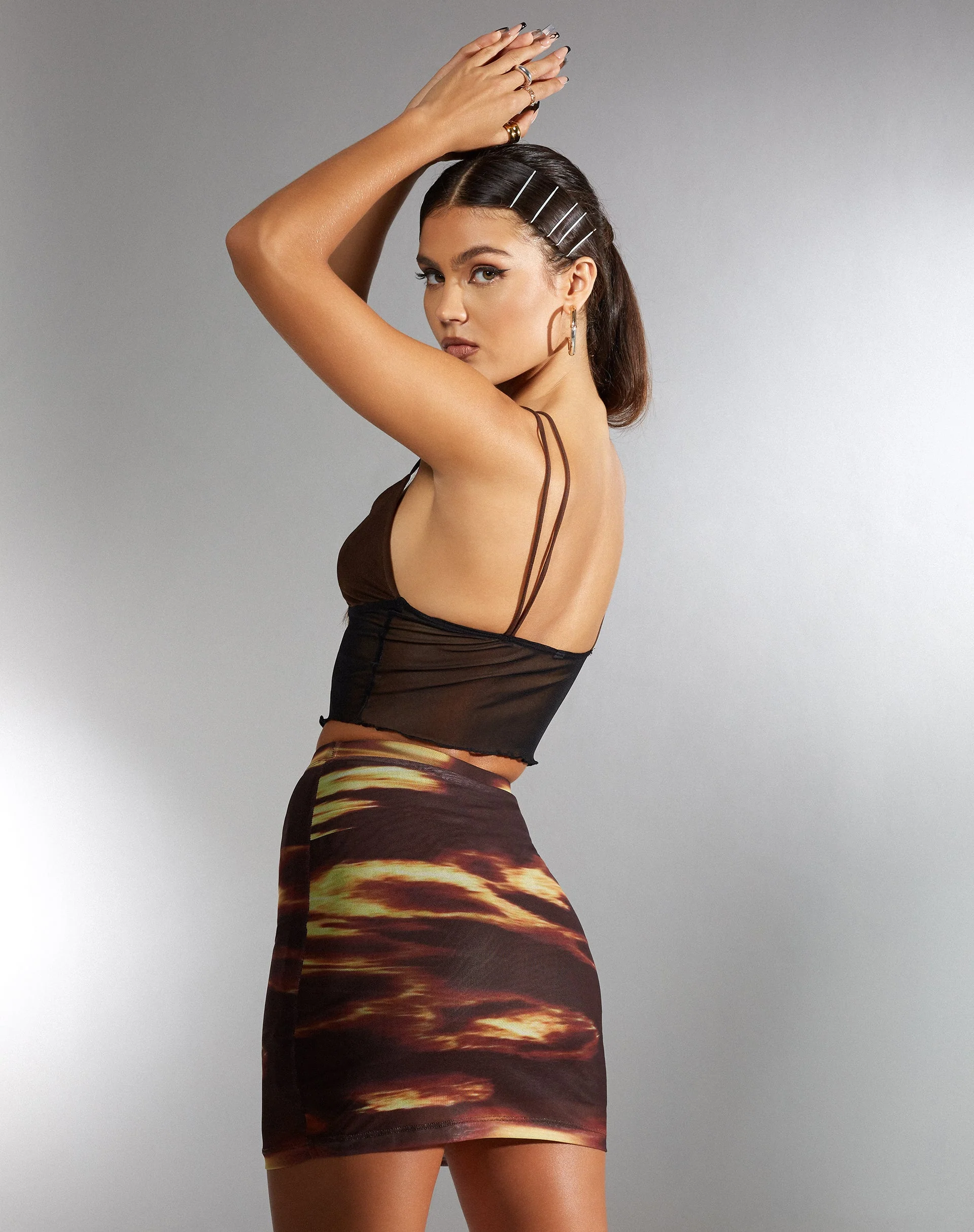 Olgi Crop Top in Mesh Black and Brown - Image 6