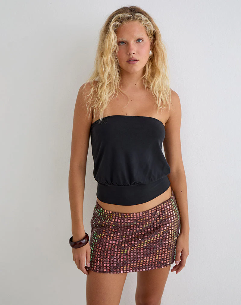 Olsa Mini Skirt in Sequin Knit Dark Brown - Image 3
