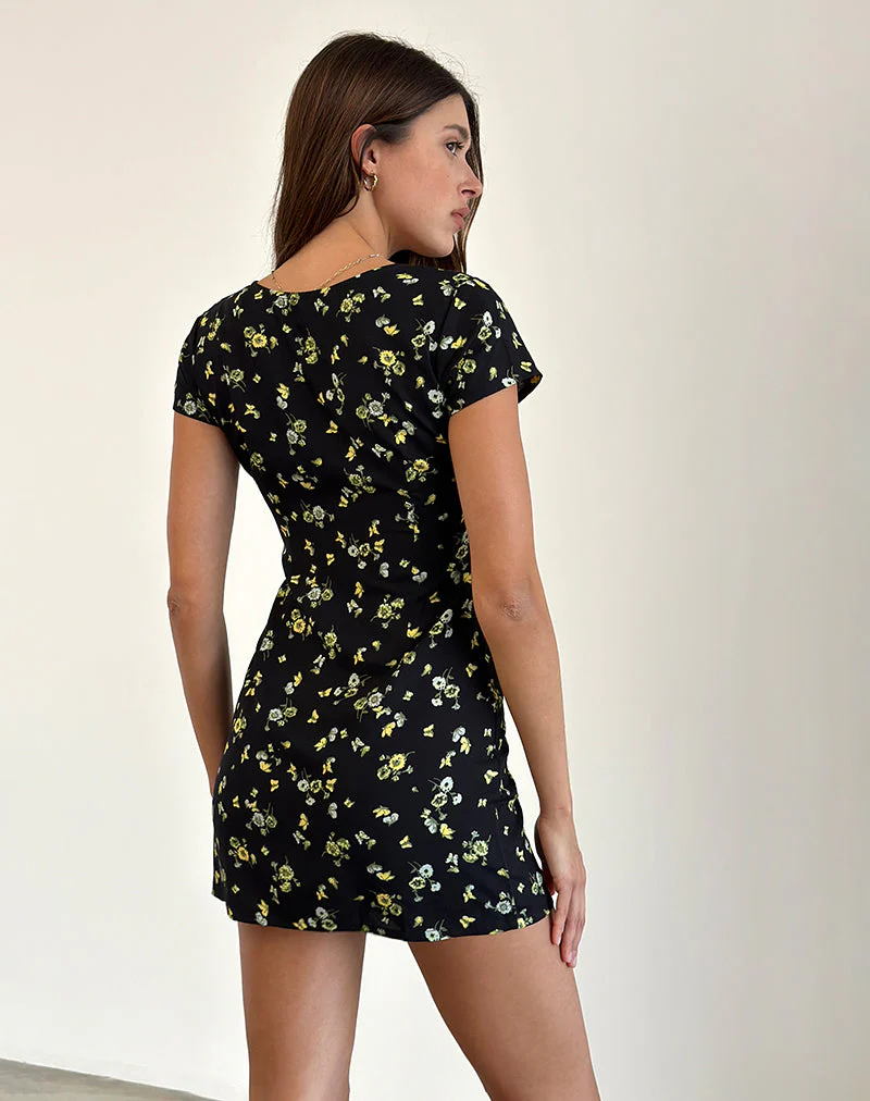 Omoni Mini Dress in Lemon and Lime Black - Image 4