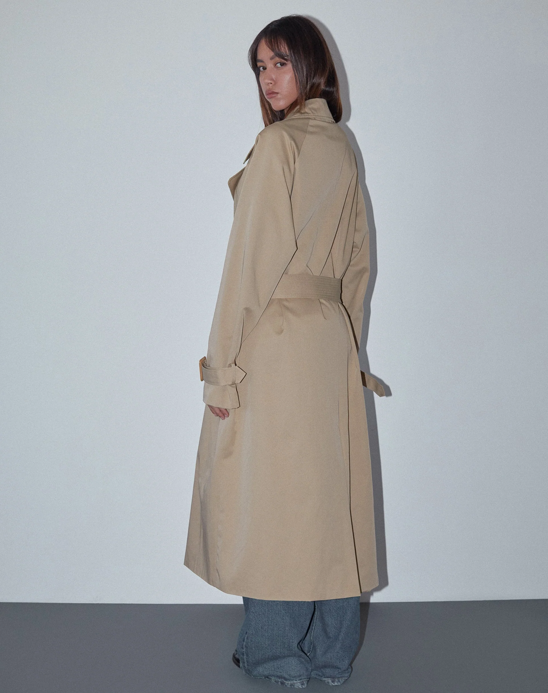 Orcati Double Breasted Trench Coat in Tan - Image 4