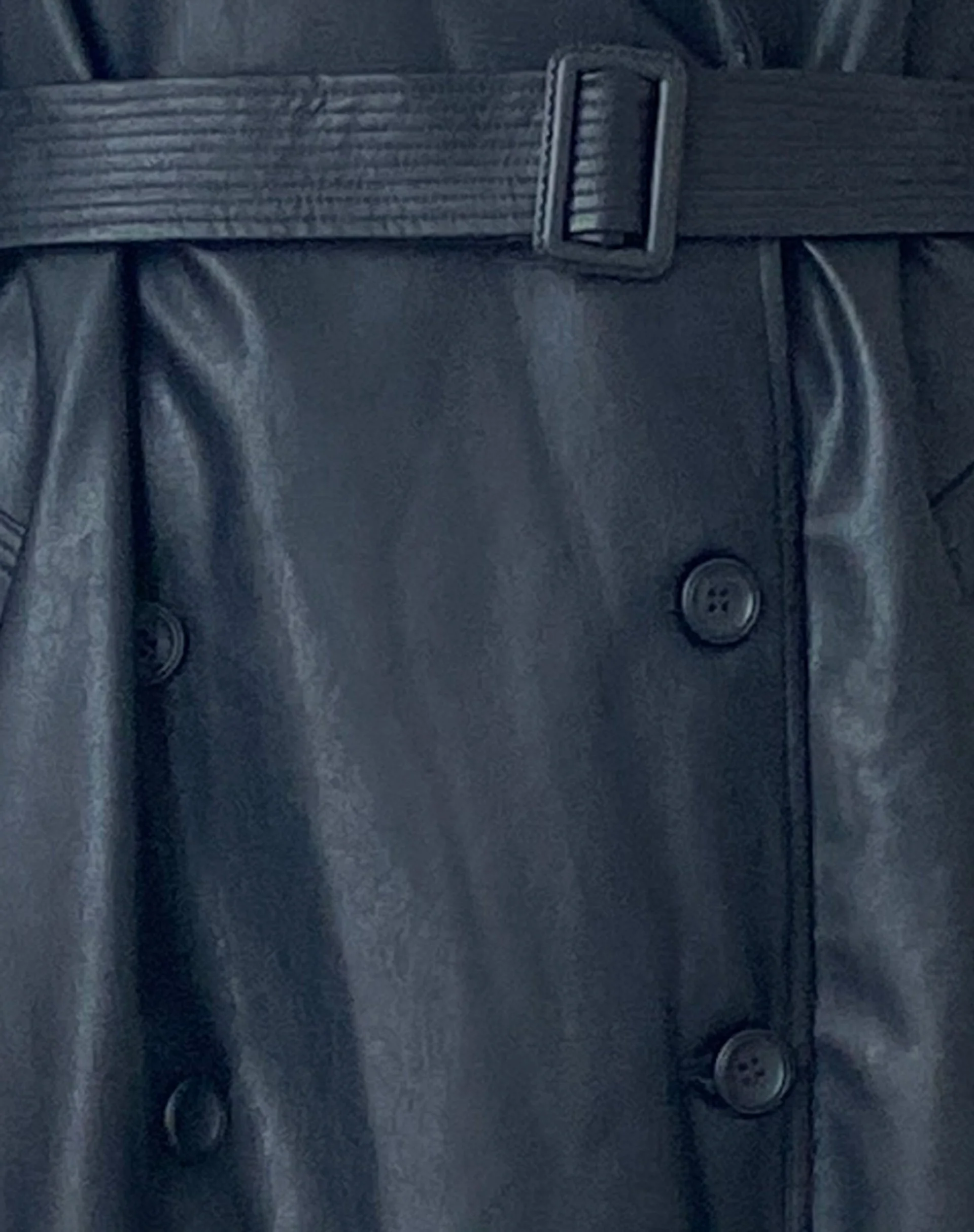 Orcati Double Breasted Trench Coat in Black PU - Image 5
