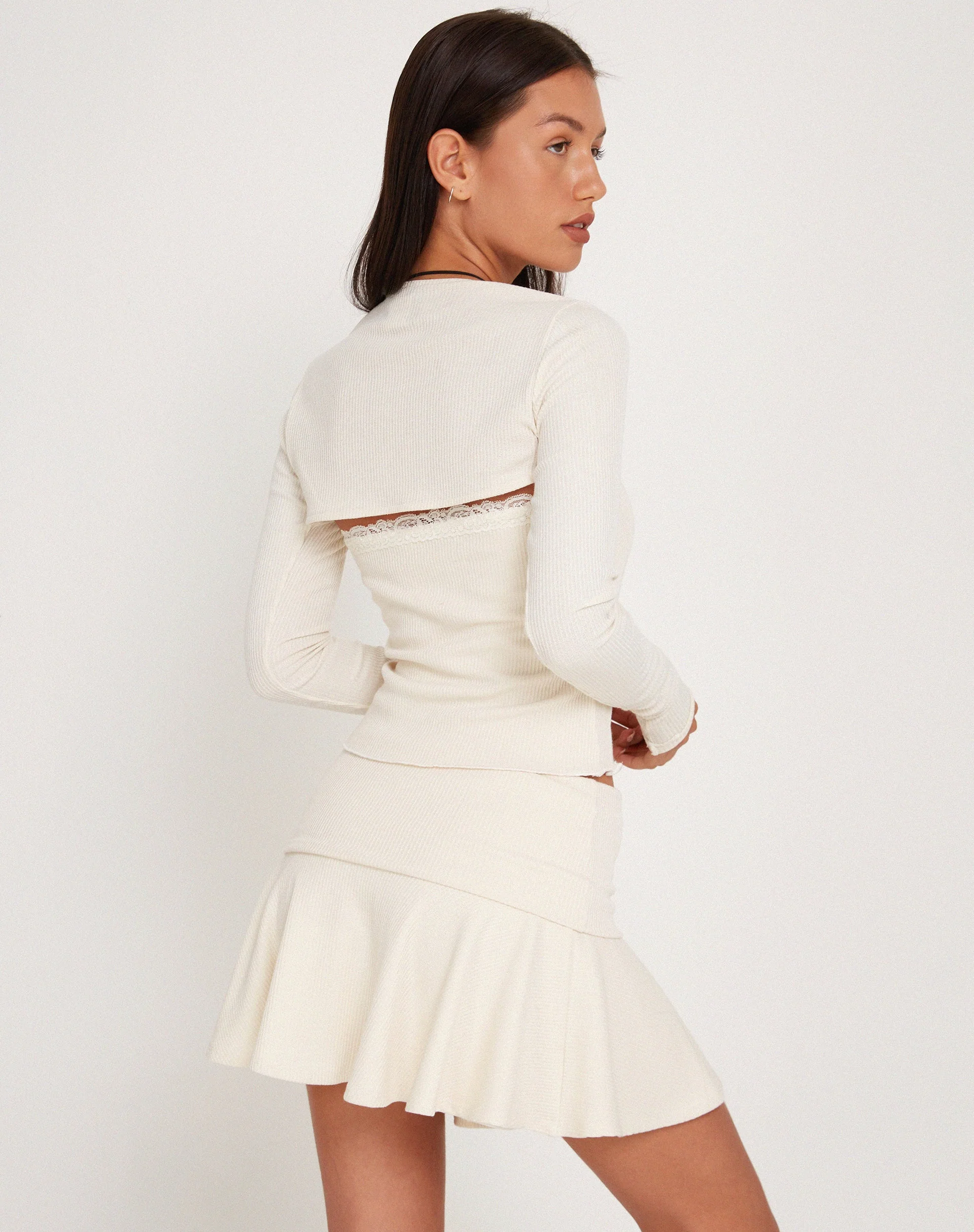 Orla Micro Mini Rib Skirt in Ivory - Image 3