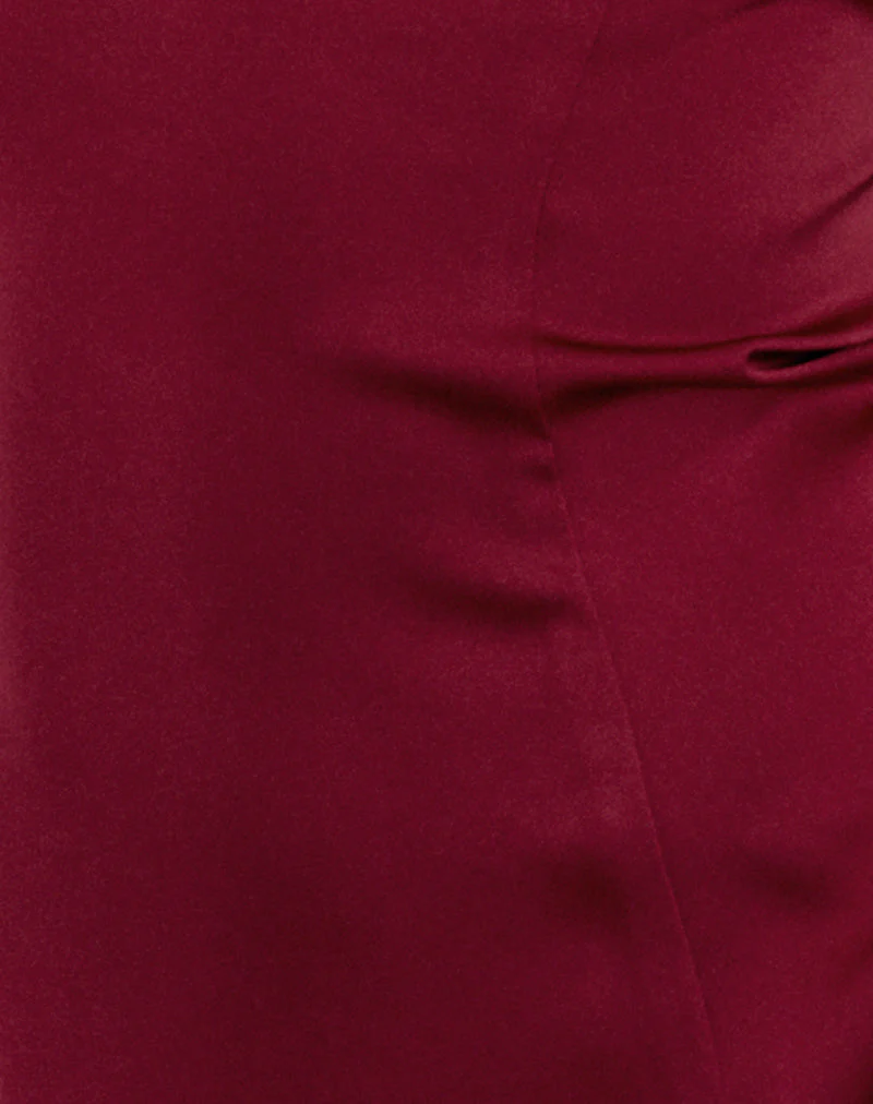 Oshi Open Back Mini Dress in Satin Red - Image 6