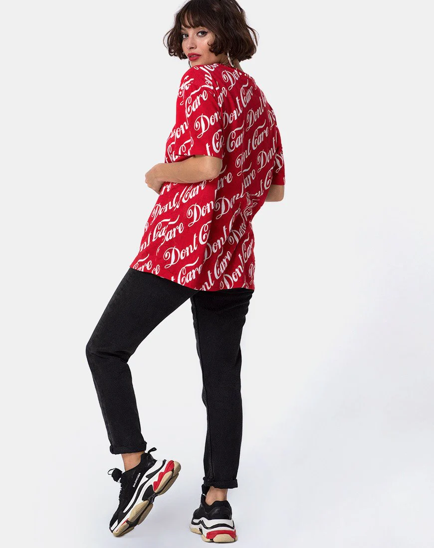 Oversize Basic Tee in Red Don’t Care Full Print - Image 5