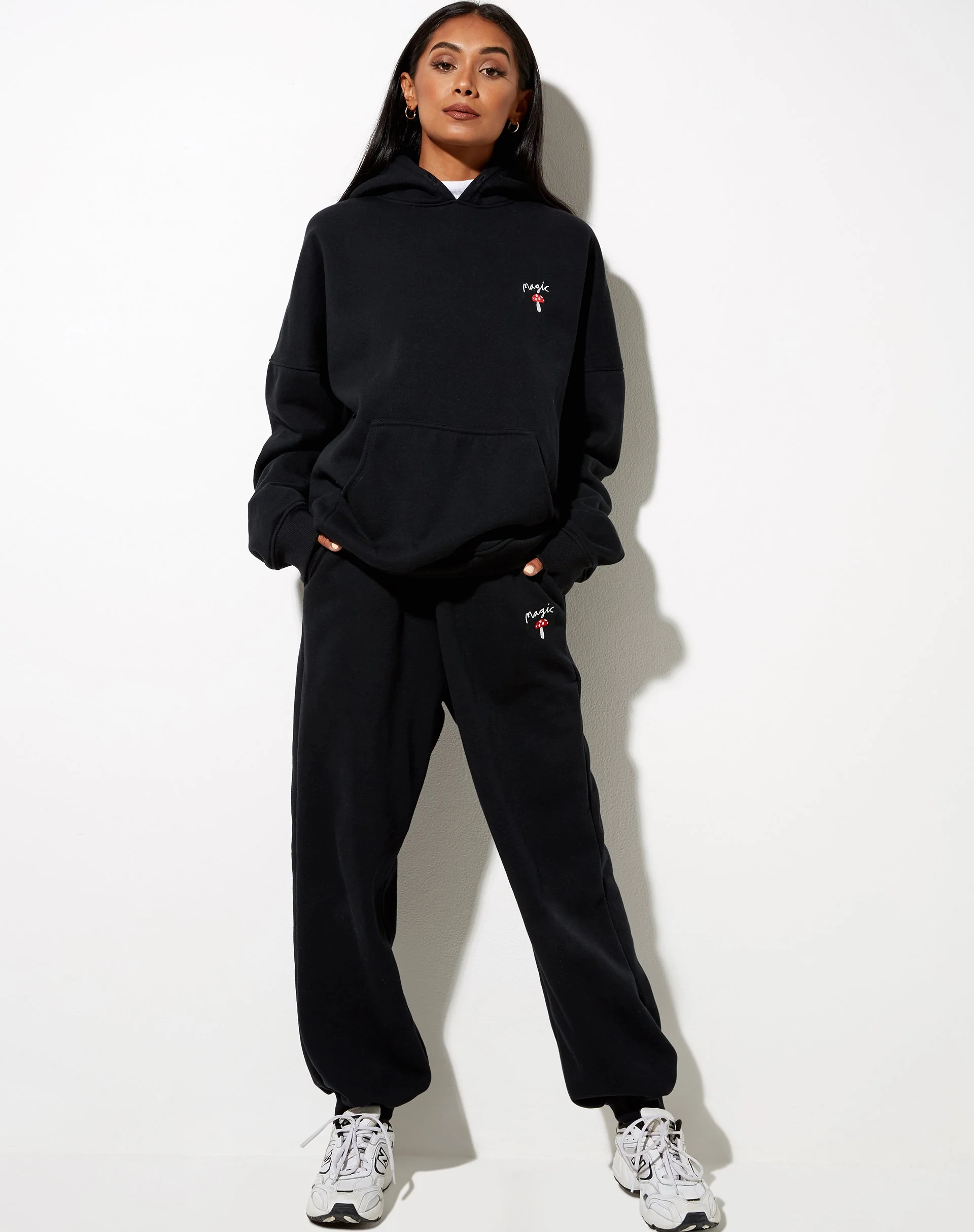 Oversize Hoodie in Black Mushroom Red Embro - Image 4