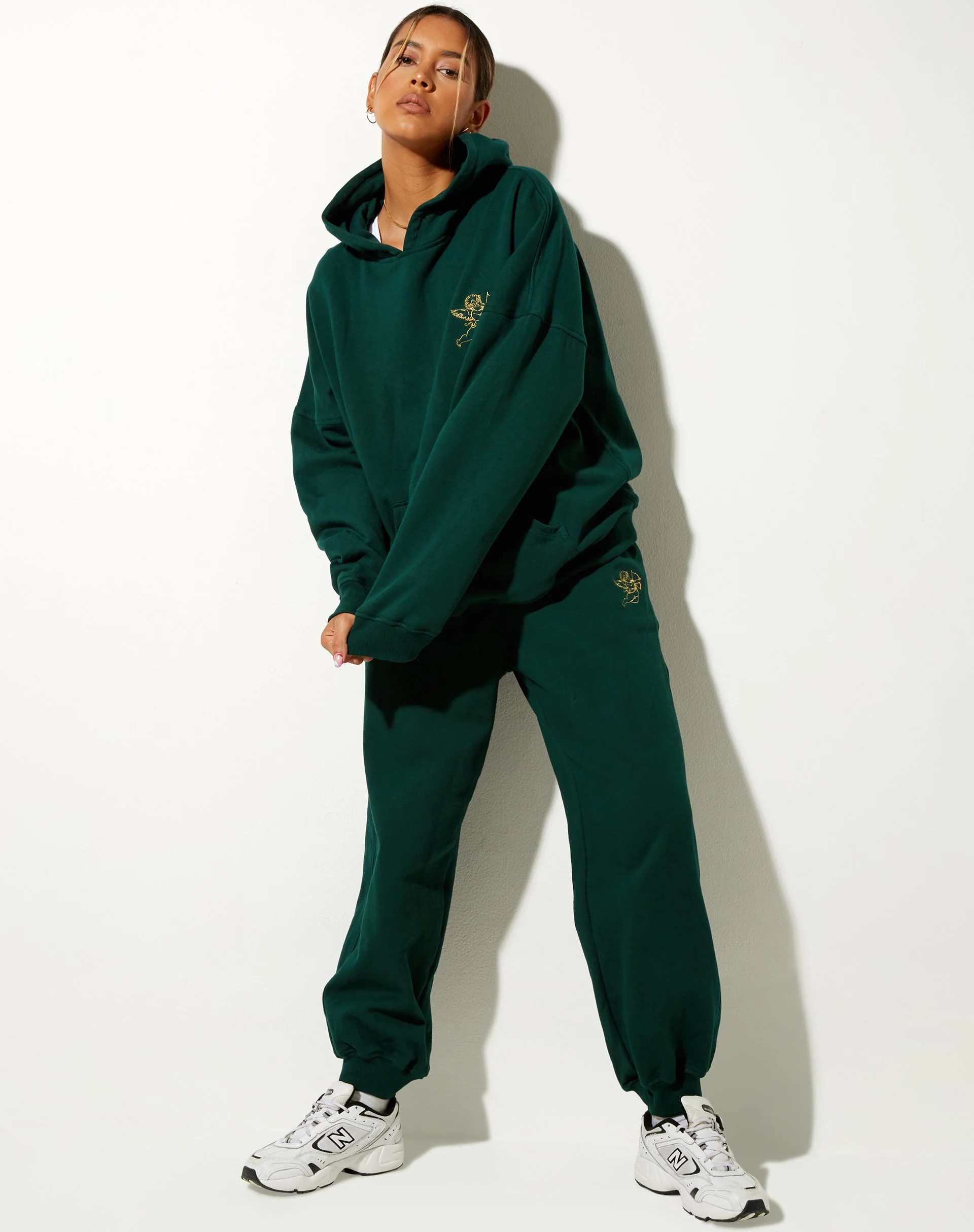 Oversize Hoodie in Bottle Green Cupid Embro - Image 3