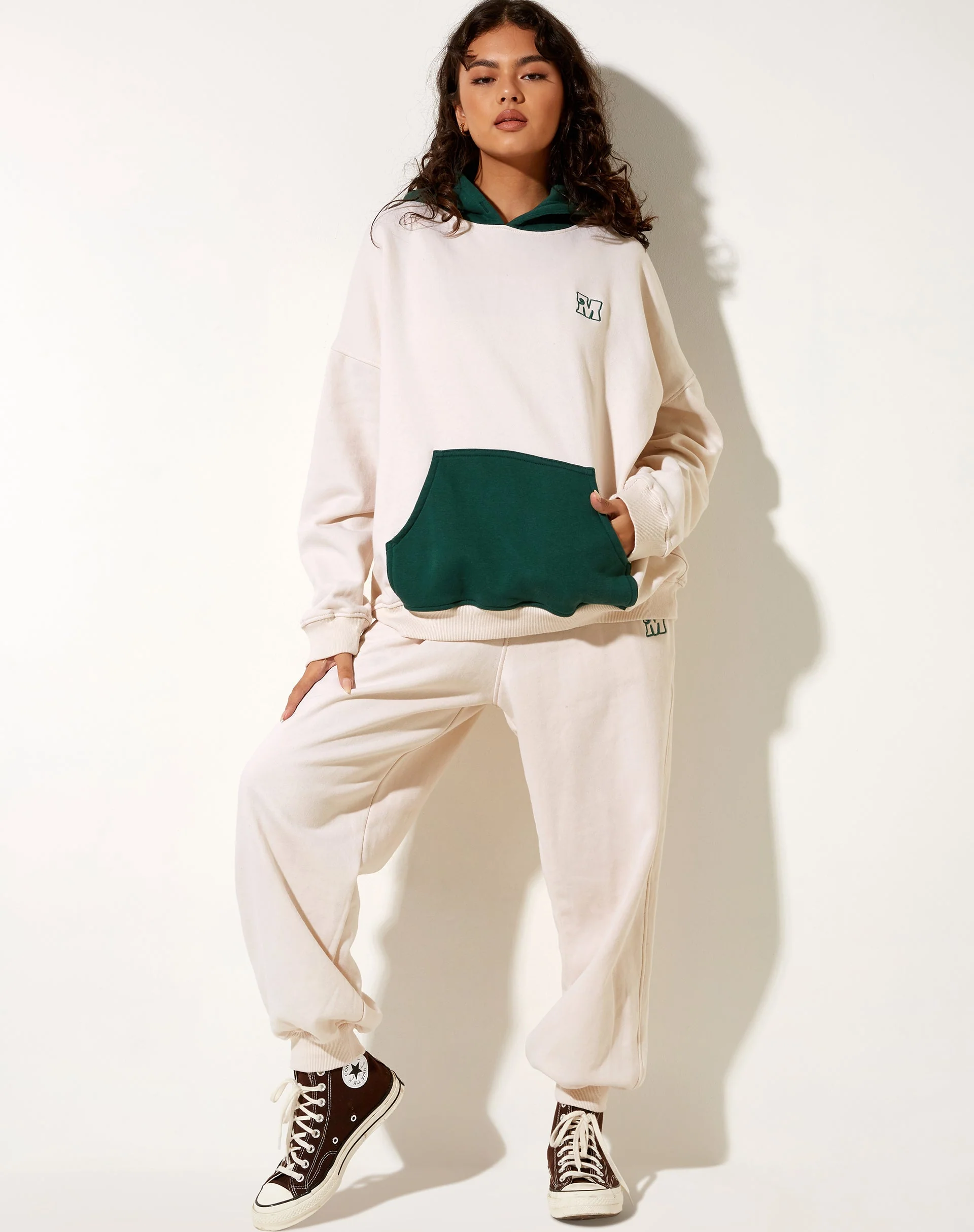 Oversize Hoodie in Forest Green Winter White M Embro - Image 3