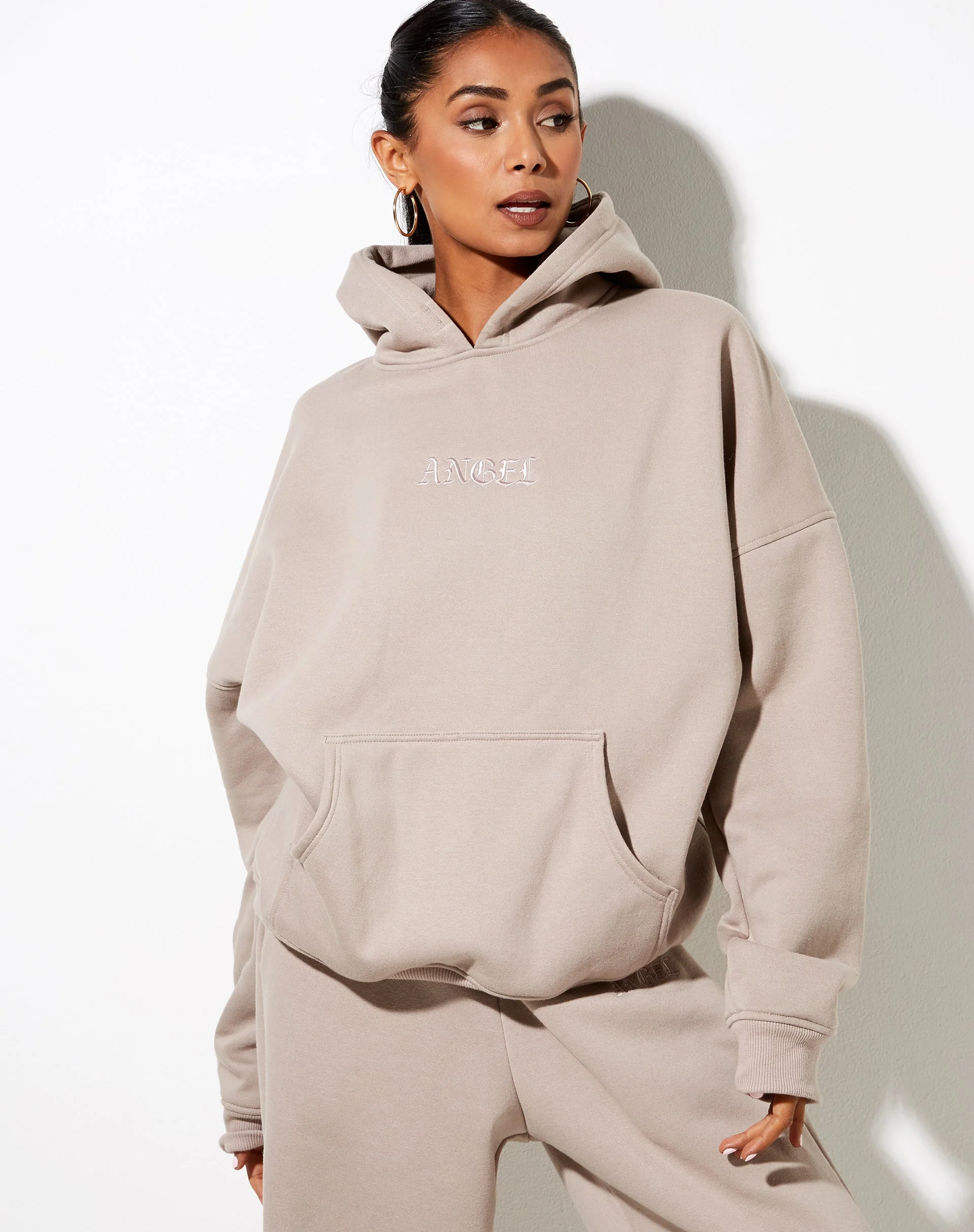 Oversize Hoodie in Mushroom 'Angel' Embro - Image 4