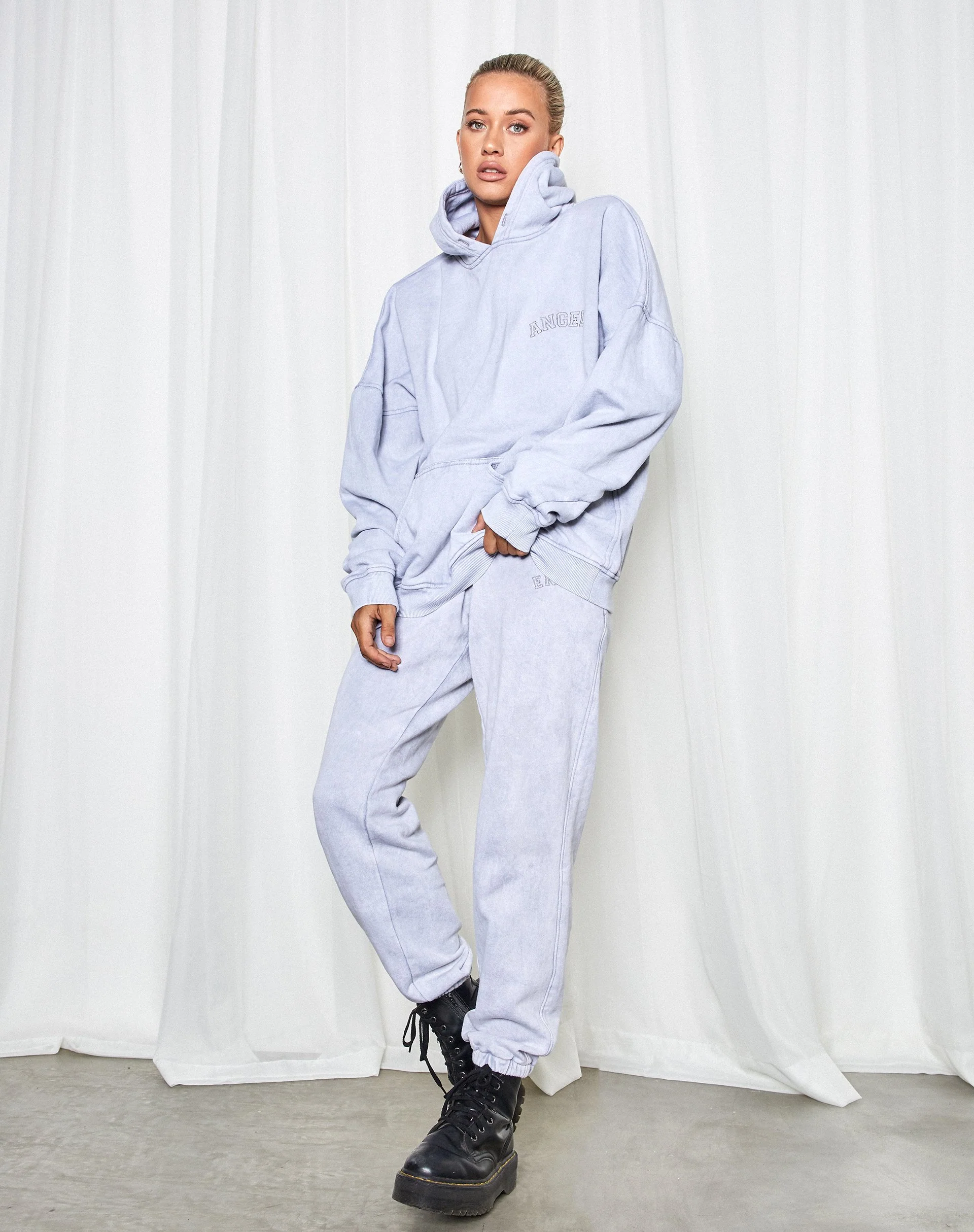 Oversize Hoodie in Silver Wash Angel Embro - Image 2