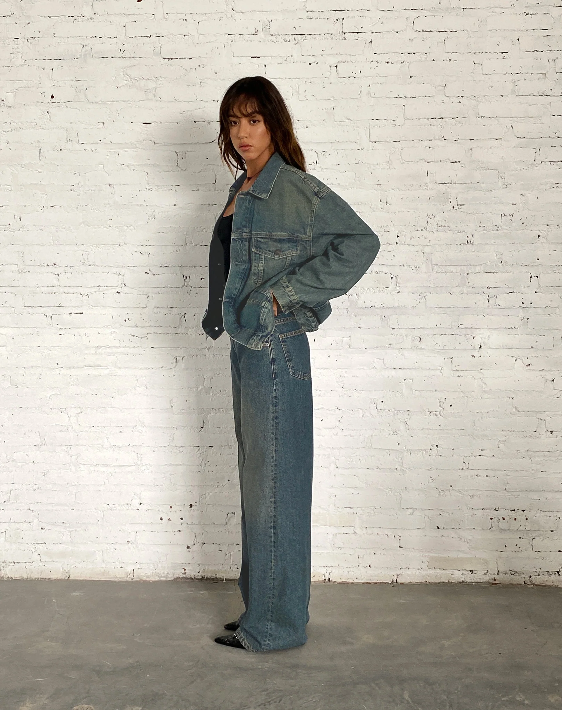 Oversized Denim Jacket in Brown Blue Acid - Image 2