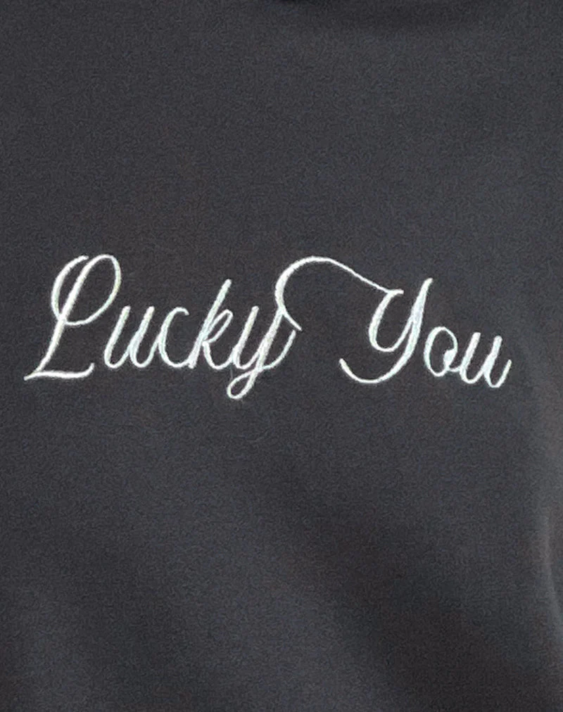 Oversized Hoodie in Ocean Storm with Lucky You Graphic - Image 6