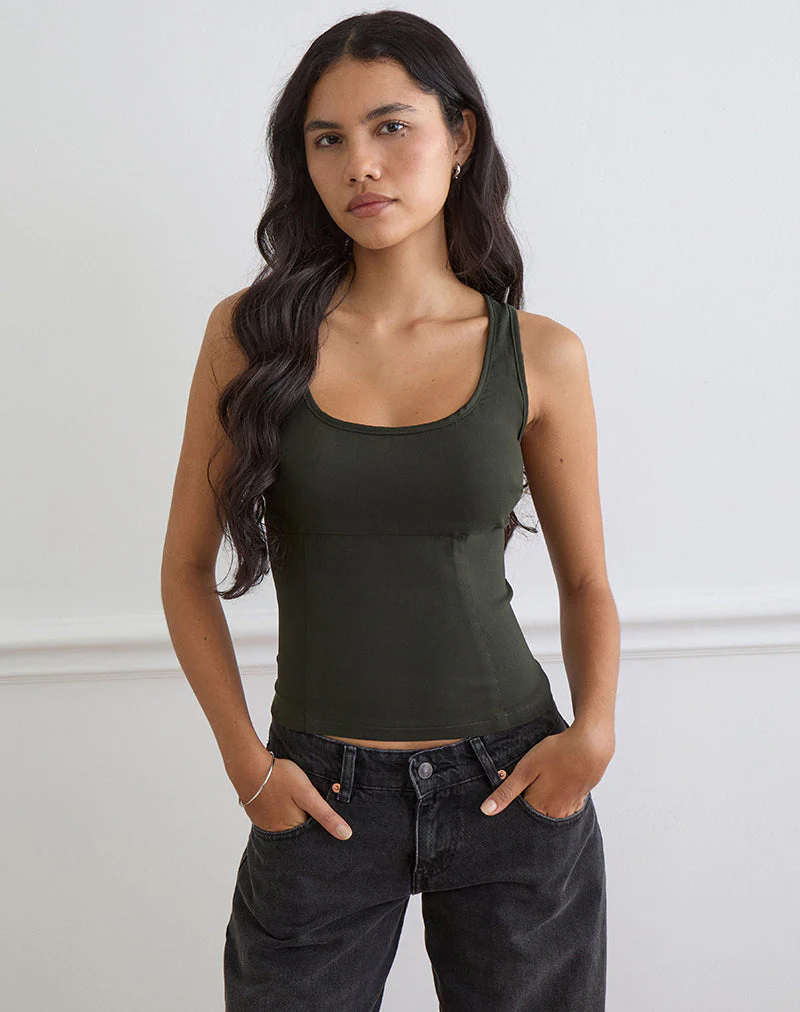 Ovia Scoop Corset Top in Tailoring Dark Khaki - Image 4