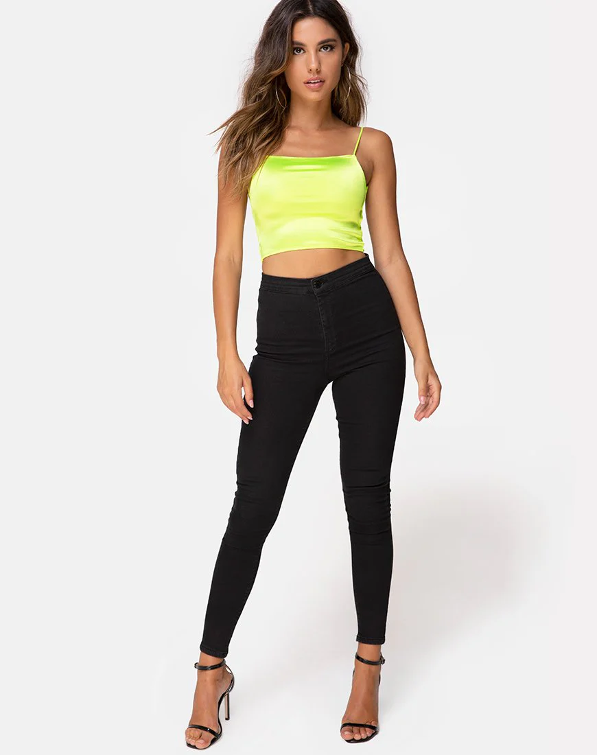 Ozka Crop Top in Satin Neon Yellow - Image 3