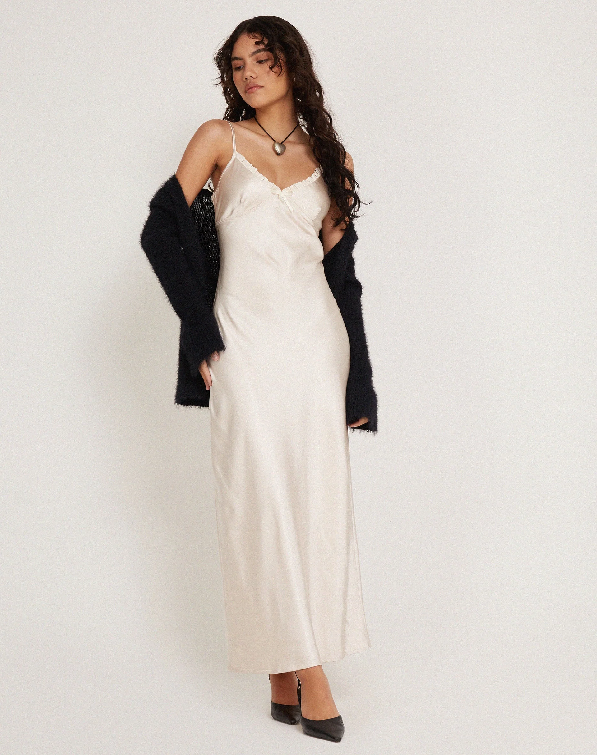 Padil Midi Dress in Satin Pearled Ivory - Image 2