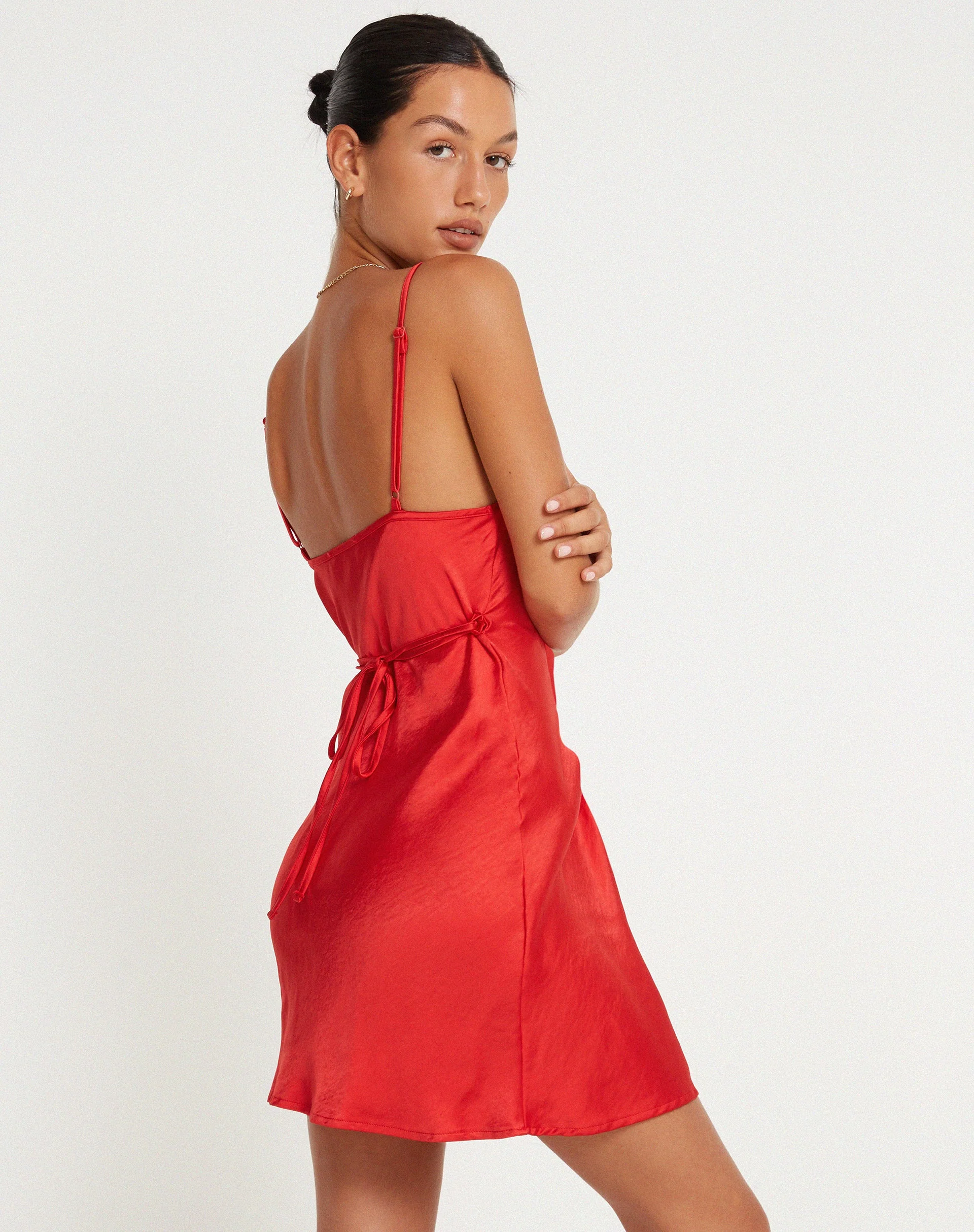 Paiva Slip Dress in Satin Red - Image 2