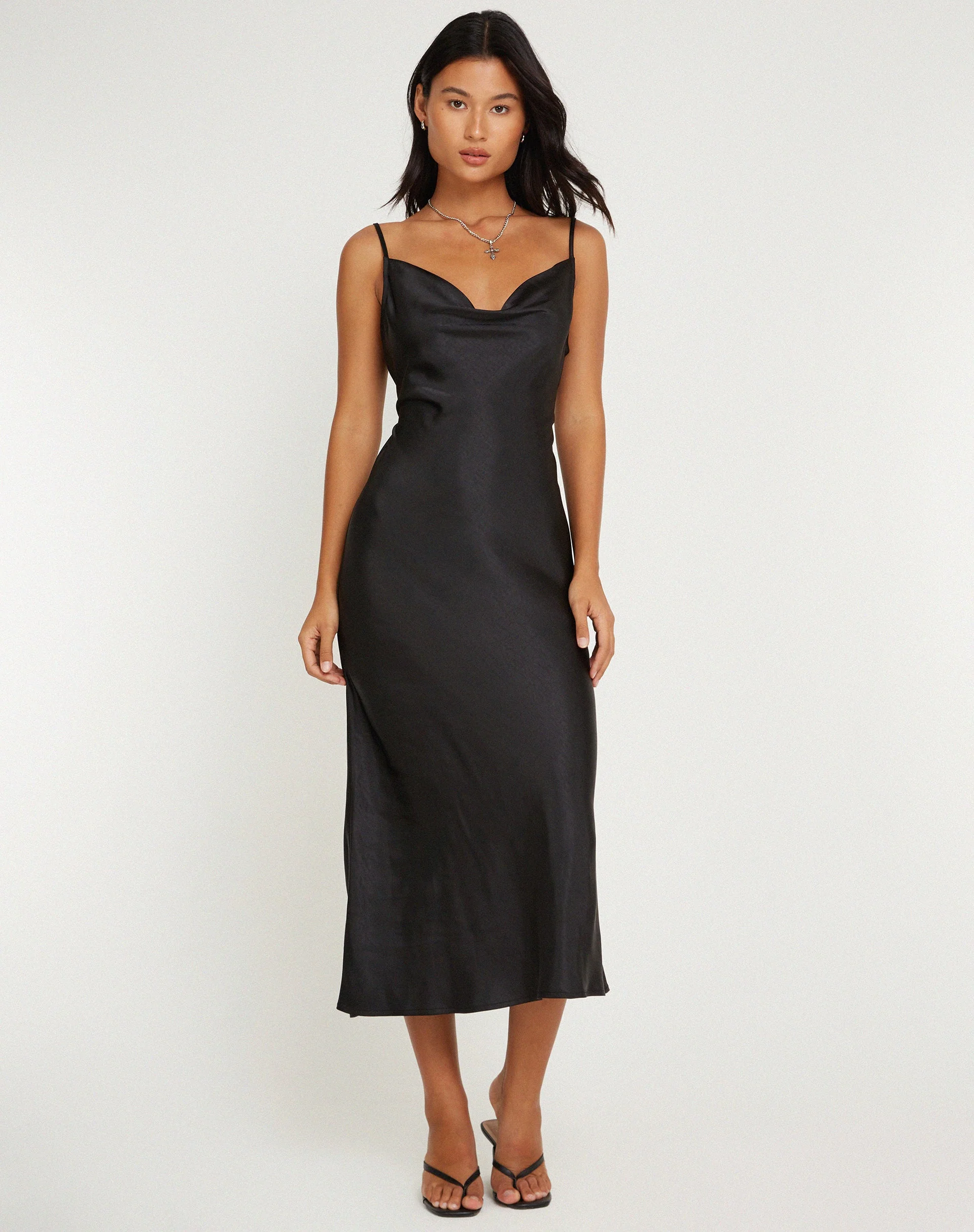 Palasha Midi Dress in Satin Black - Image 3