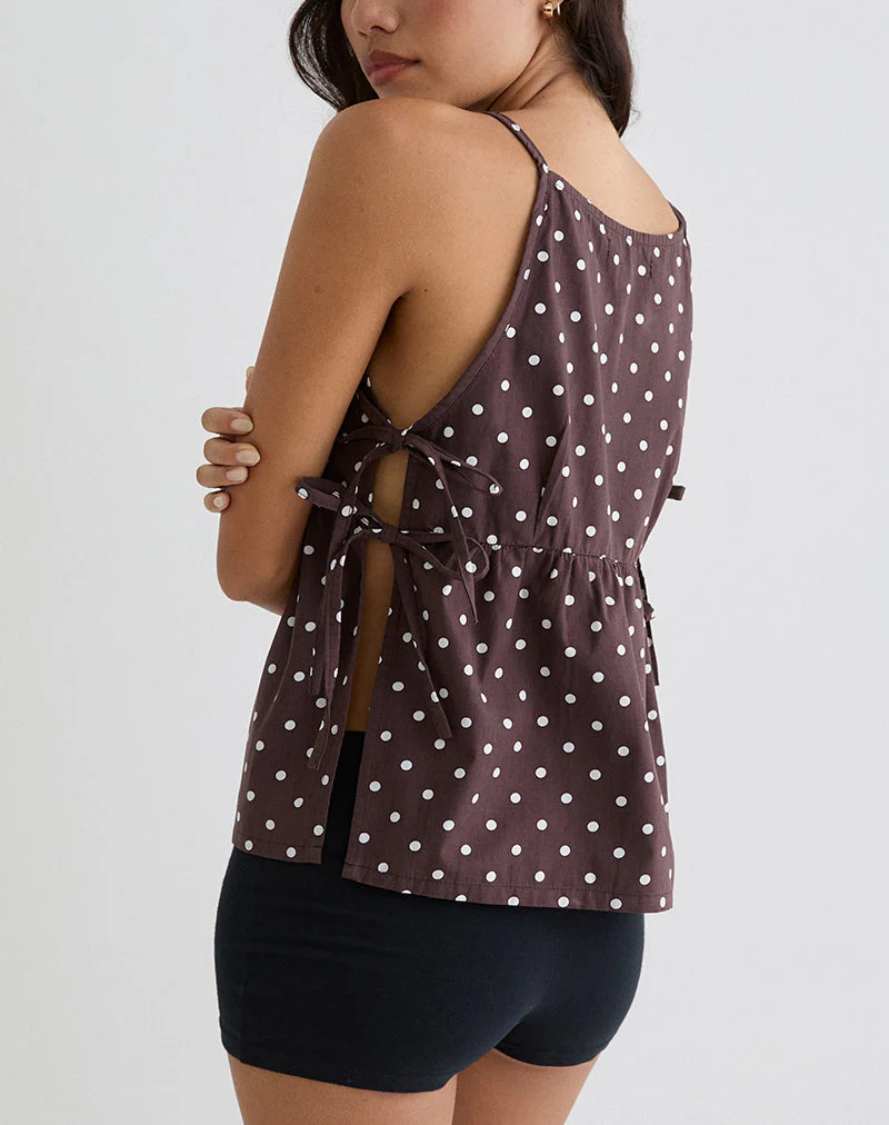 Palsi Tie Side Top in Brown with Medium Polka White - Image 5