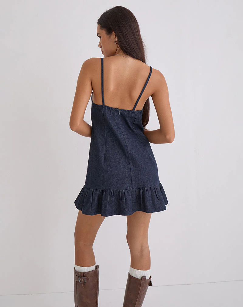 Pamina Mini Dress in Denim Indigo - Image 3
