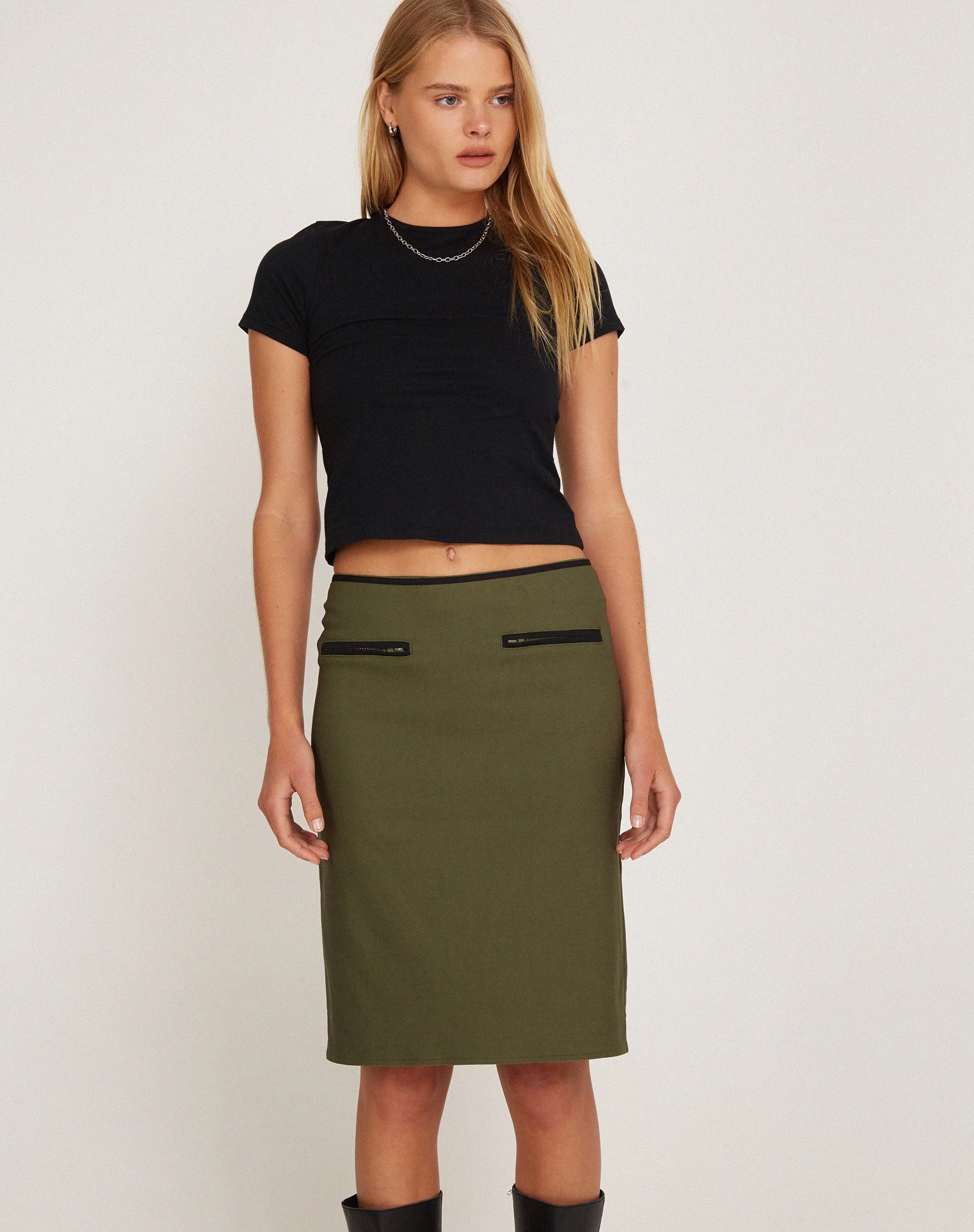 Pandu Midi Skirt in Tailoring Army Green - Image 4