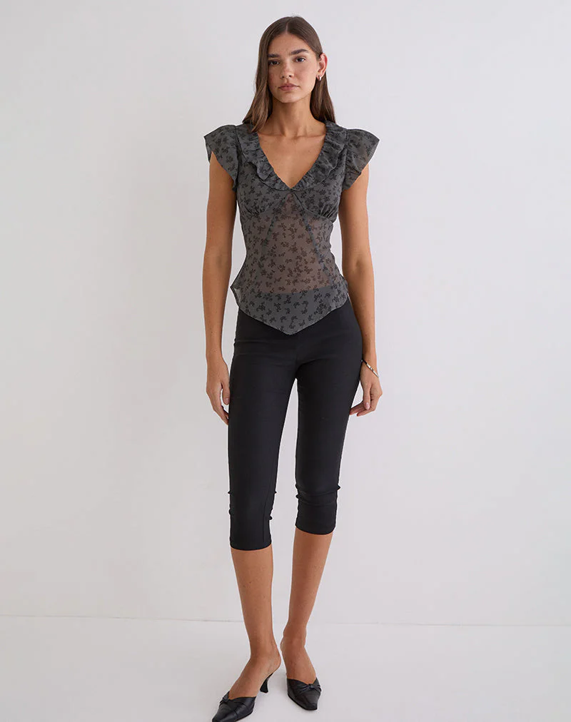 Paquita Top in Chiffon Minimal Flower Dark Grey - Image 3
