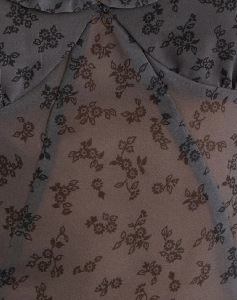 Paquita Top in Chiffon Minimal Flower Dark Grey - Image 7