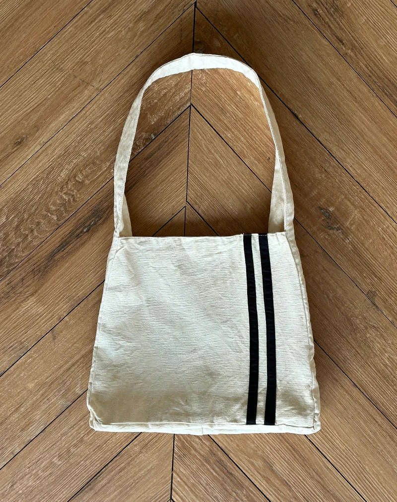 Pardi Canvas Bag in Ecru with Black Stripe - Image 2